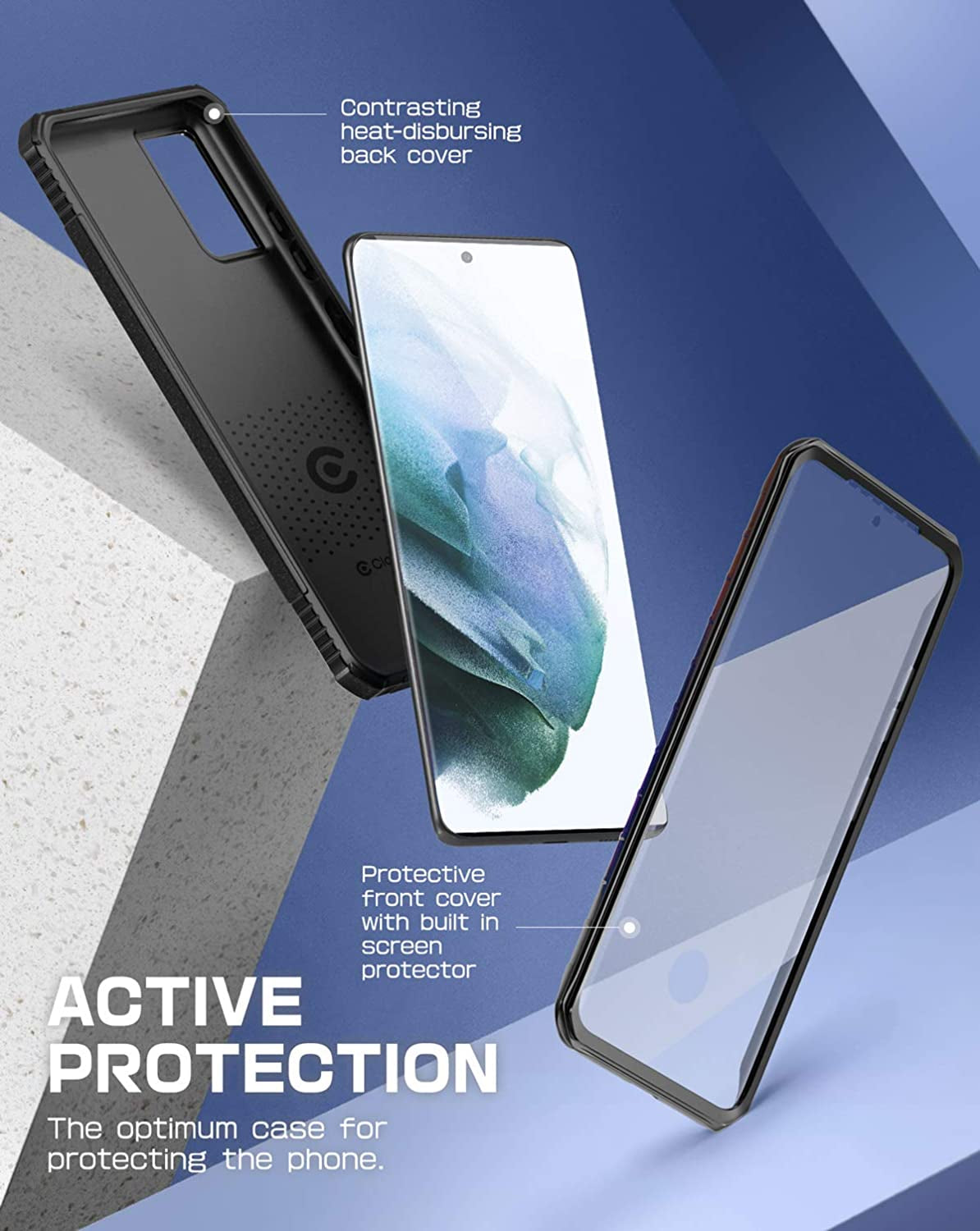 Clayco Xenon Series Case for Samsung Galaxy S21 5G, [Built-In Screen Protector] Full-Body Rugged Cover Compatible with Fingerprint Reader, 6.2 Inch 2021 Release (Black)  Clayco   