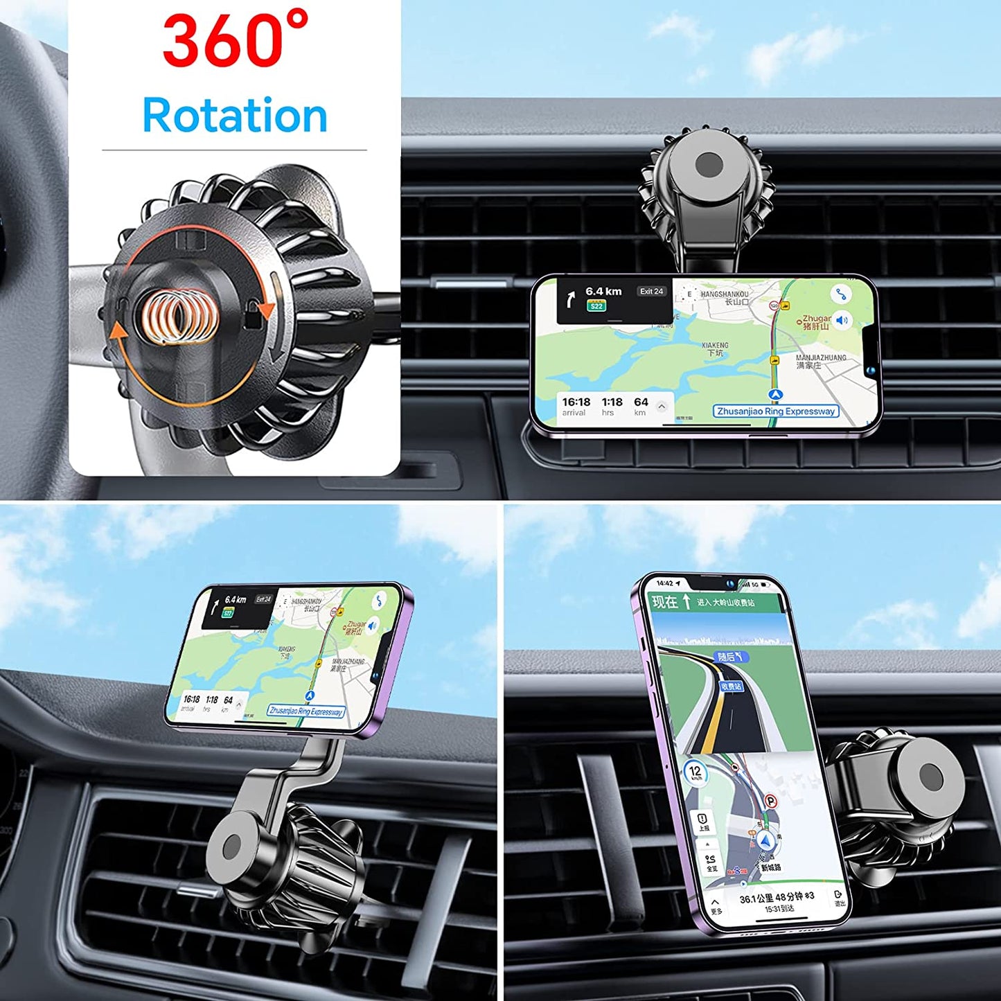 【2-Pack】Fits Iphone Magsafe Car Mount Vent【Strong Magnet 】Magnetic Phone Holder for Car Vent【 360° Rotation】 Iphone Car Holder Mount Fit for Iphone 14 13 12 Pro Max plus Magsafe Case &Cell Phones  Kaistyle   