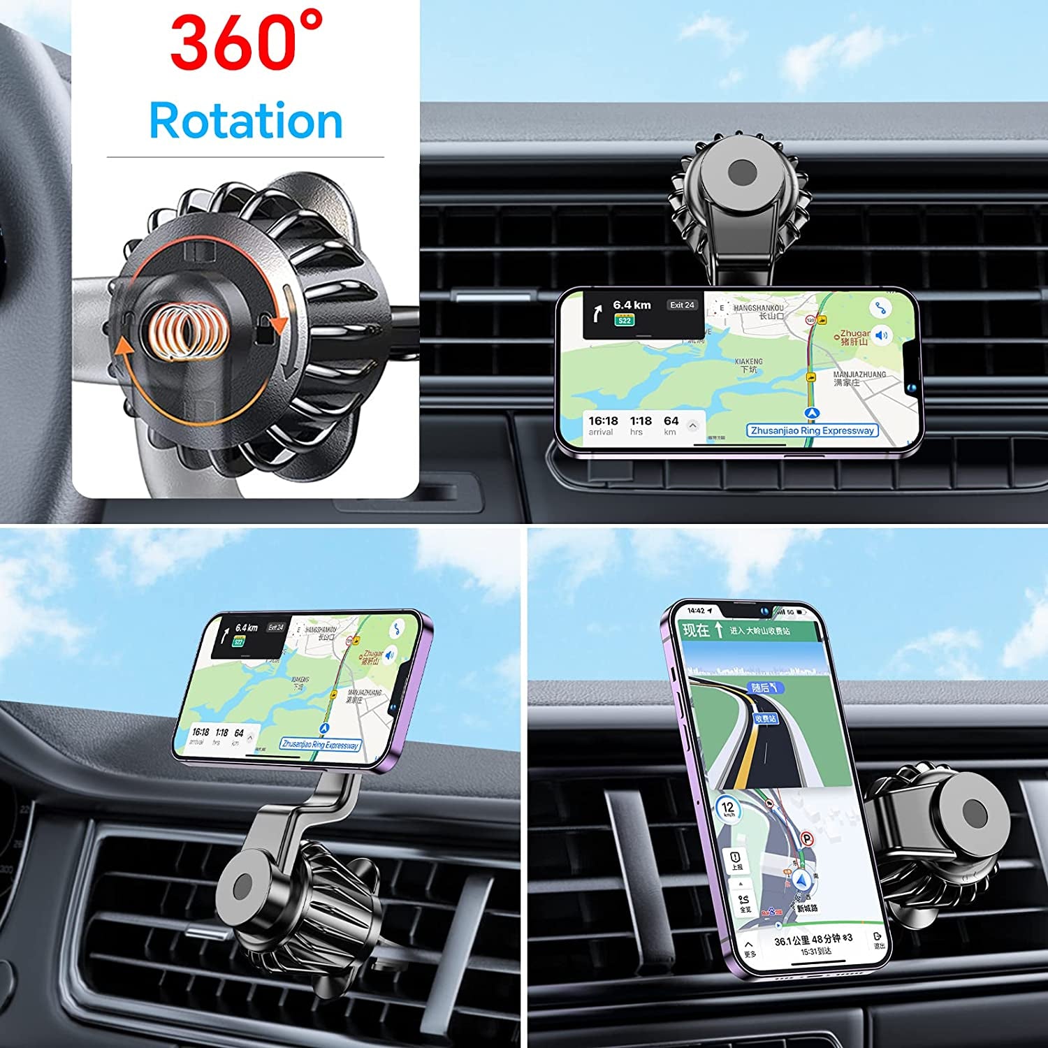 【2-Pack】Fits Iphone Magsafe Car Mount Vent【Strong Magnet 】Magnetic Phone Holder for Car Vent【 360° Rotation】 Iphone Car Holder Mount Fit for Iphone 14 13 12 Pro Max plus Magsafe Case &Cell Phones  Kaistyle   