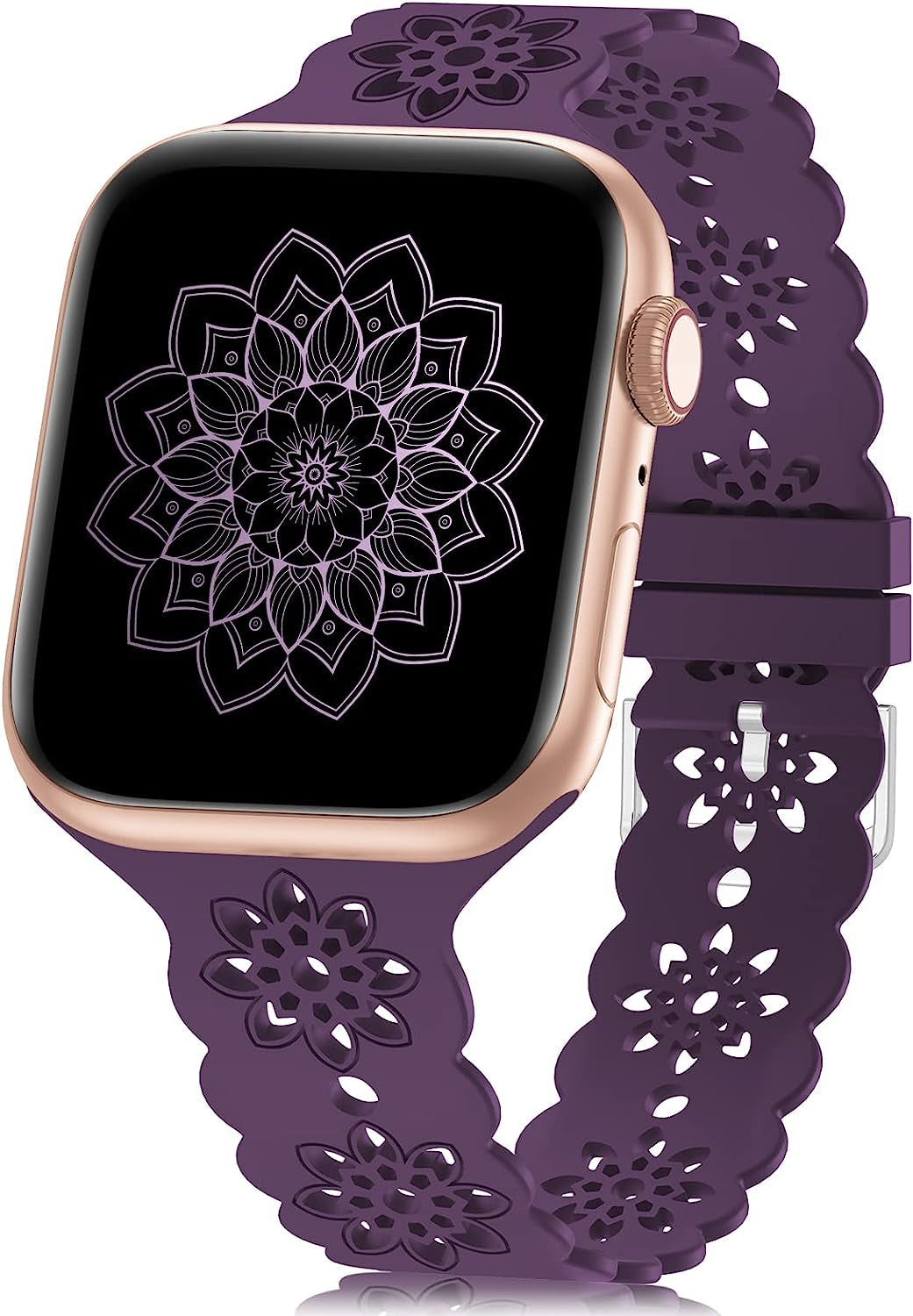 Floral Silicone Band Compatible with Apple Watch Bands 38Mm 40Mm 42Mm 44Mm 41Mm 45Mm 49Mm Women Men, Slim Hollow-Out Design Wristbands Soft Sport Breathable Watch Bands for Iwatch Ultra SE Series 8/7/6/5/4/3/2/1  Wewatri Purple 38mm/40mm/41mm 