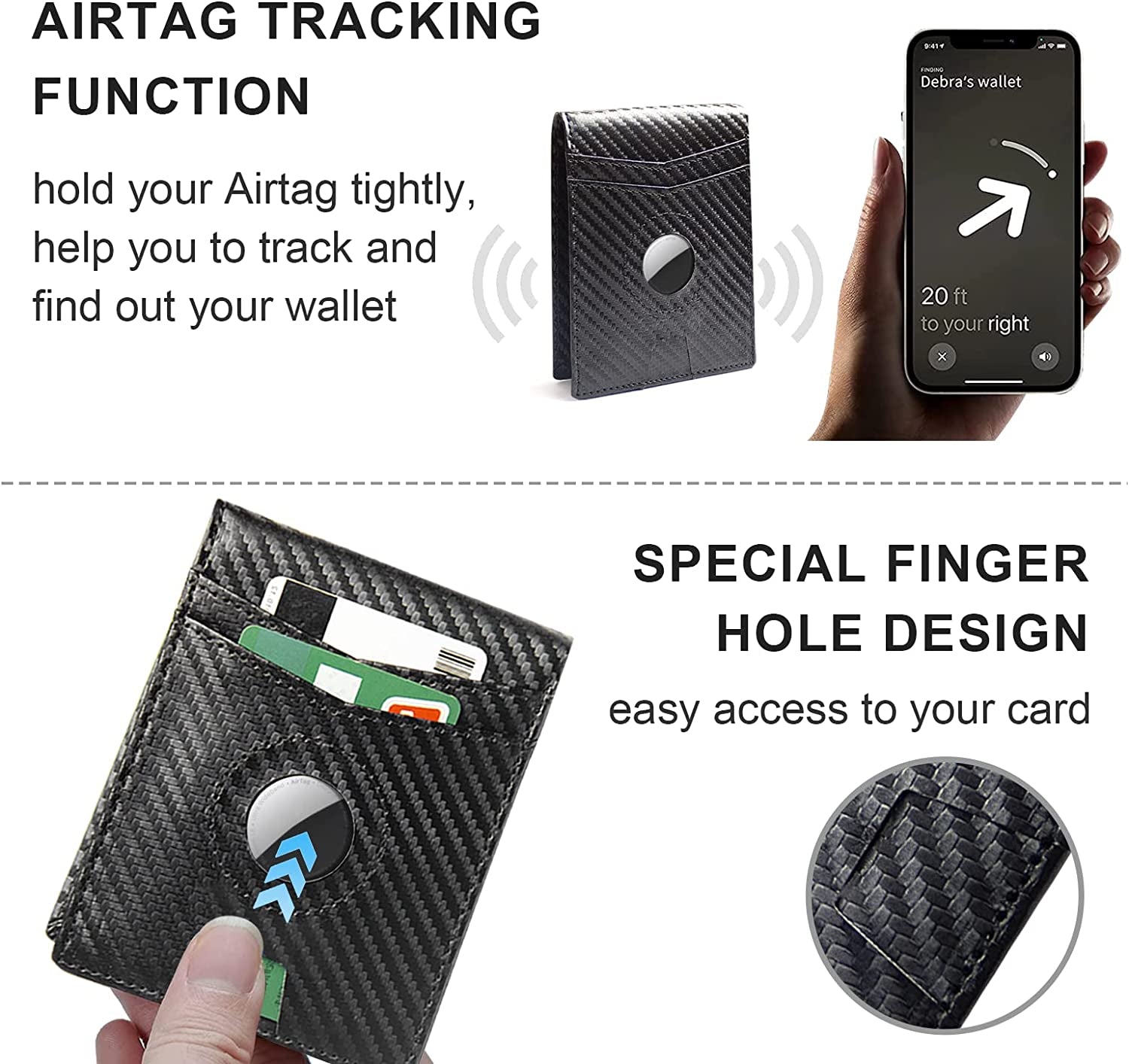 GACEMIU Airtag* Wallet Mens Bifold Leather Carbon Fiber Wallet Air Tag Wallet with Card Holder RFID Blocking Gifts for Men  GACEMIU   