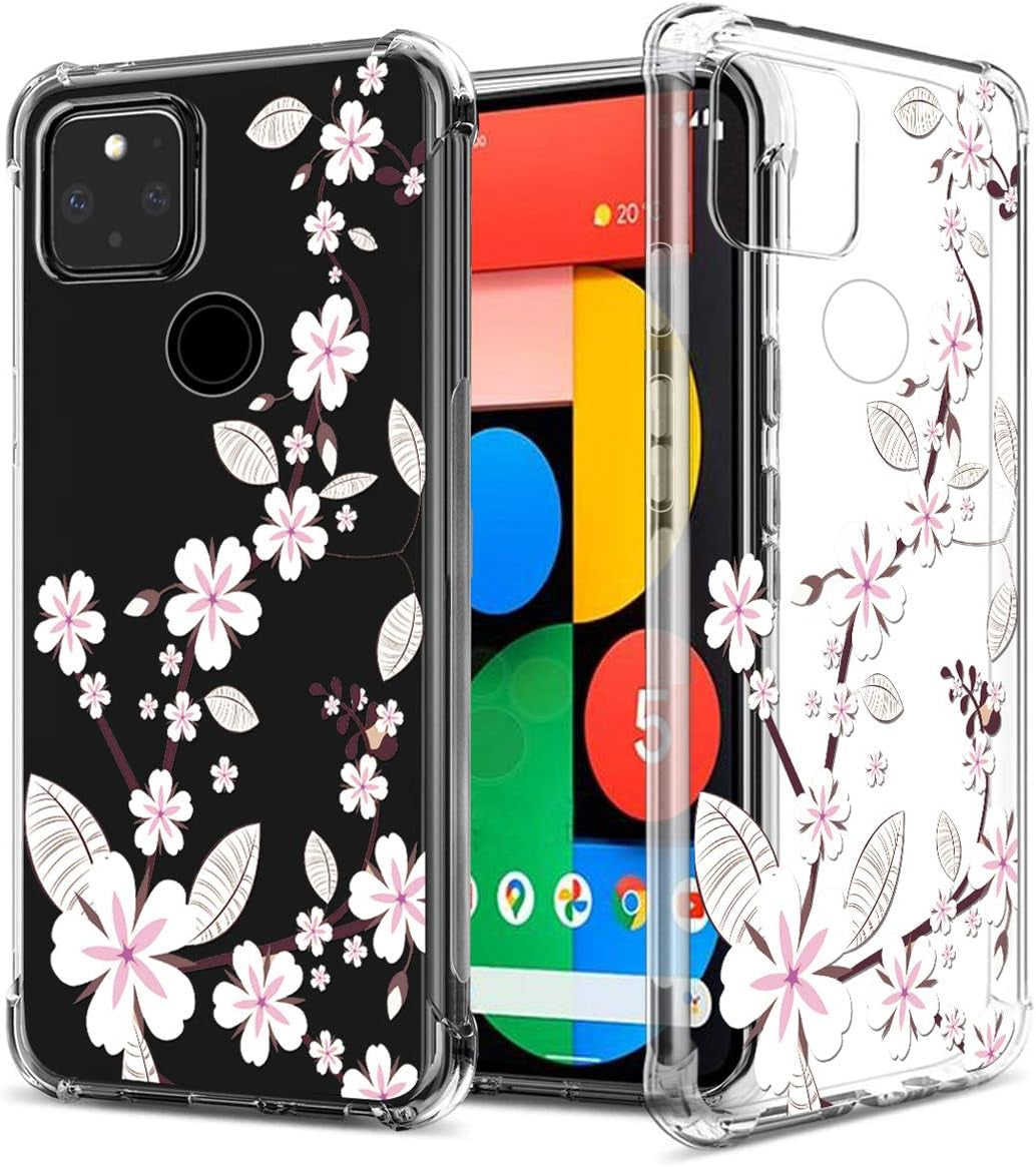 GREATRULY Floral Clear Case for Pixel 5 for Women/Girls,Pretty Phone Case for Google Pixel 5 (2020),Flower Design Slim Soft Transparent Drop Proof TPU Bumper Cushion Silicone Cover Shell,Fl-S  GREATRULY Fl-T Clear Only For Google Pixel 5 