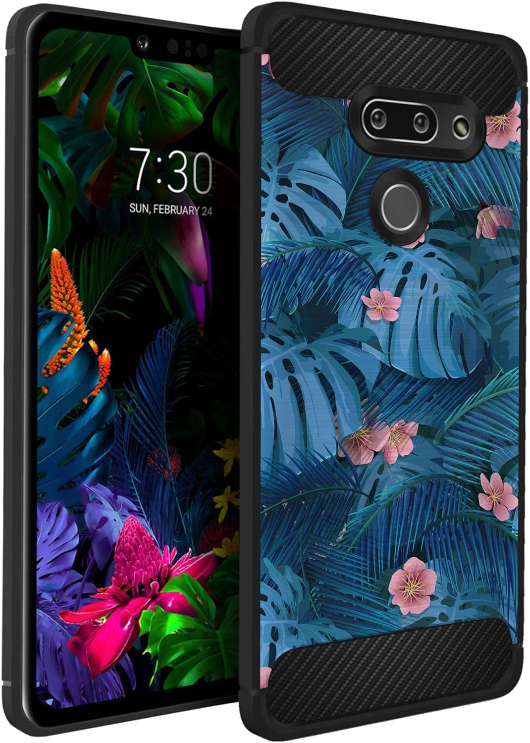 Casesondeck Case Compatible with [LG G8 Thinq/Lg G8] Tribal Floral Matte TPU Flexible Carbon Fiber Textured (Buffalo Western)  CasesonDeck Tropical Flowers  