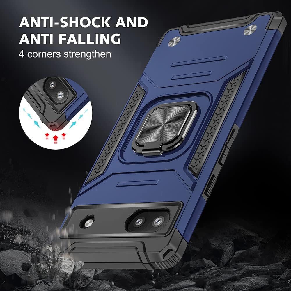 For Pixel 6A Case, Google Pixel 6A Case with HD Screen Protector, 360°Military Grade Rotatable Kickstand (Heavy Duty) Shockproof Protective Cases for Pixel 6A Case (Blue)  HNHYGETE   