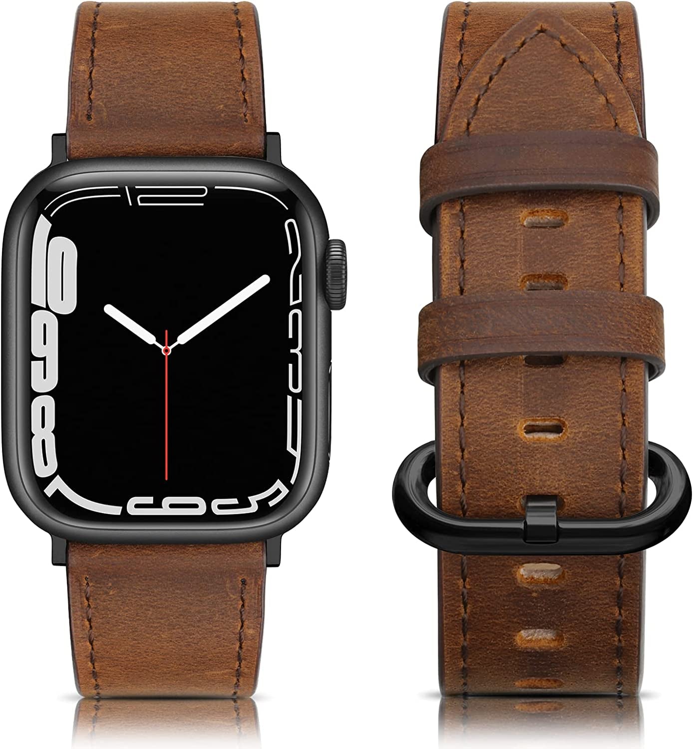 SWEES Leather Bands Compatible with Apple Watch Bands 41Mm 40Mm 38Mm Women Men, Genuine Leather Bands Replacement Strap for Apple Iwatch SE2 SE Series 8 7 6 5 4 3 2 1,Sports & Edition  SWEES Retro Walnut  