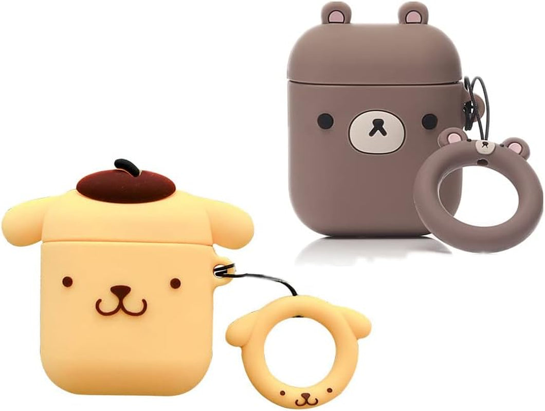 (2 Pack) BGAANM Cute Airpods 1/2 Case Silicone Cover with Keychain, Cartoon Skin Design Headphones Charging Case Protective Cover Accessories Kits Compatible for Airpods 1 and 2 (Minnie+Mickey)  BGAANM Pudding+Bear  