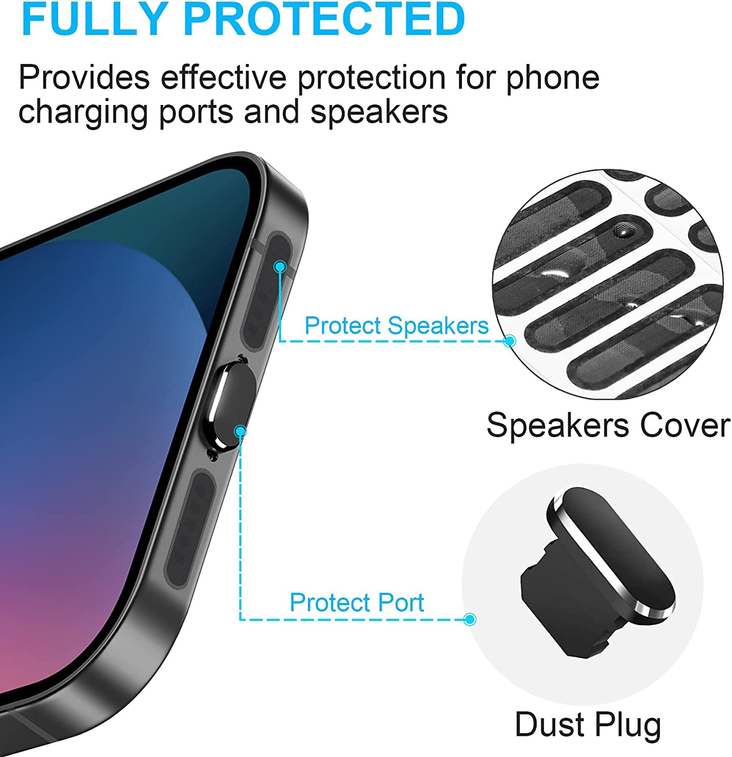 Gavemi Iphone Dust Plug Compatible with Iphone and Airpods, Lightning Port Plug Protector Charging Port anti Dust Cover Includes Speaker Cover (Black)  Bstq   