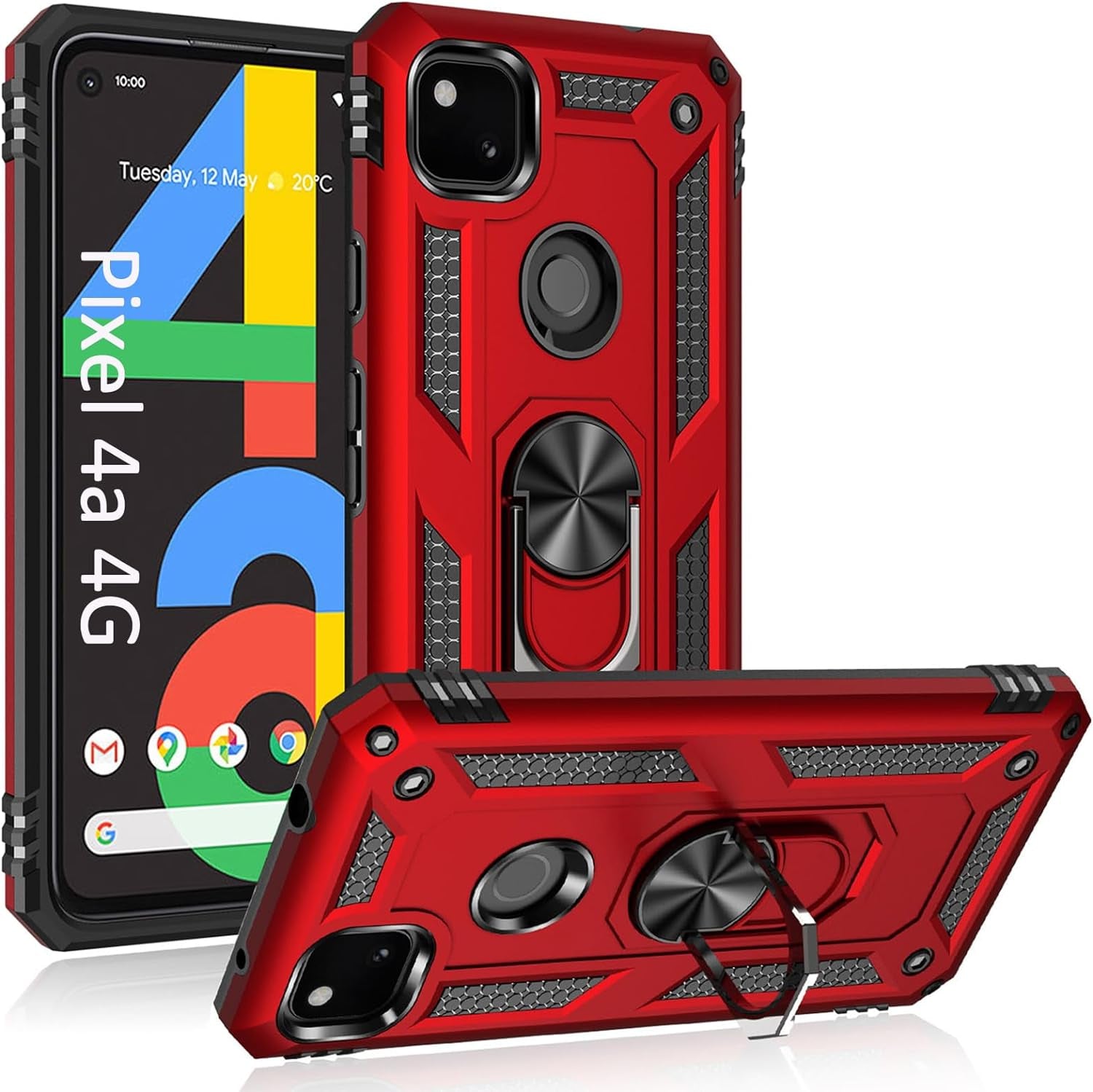 ADDIT Phone Case for Google 4A 5G,Google Pixel 4A 5G Case, Military Grade Protective Google Pixel 4A 5G Cases Cover with Ring Car Mount Kickstand for Google Pixel 4A 5G - Red  ADDIT Red Google Pixel 4A [4G] 