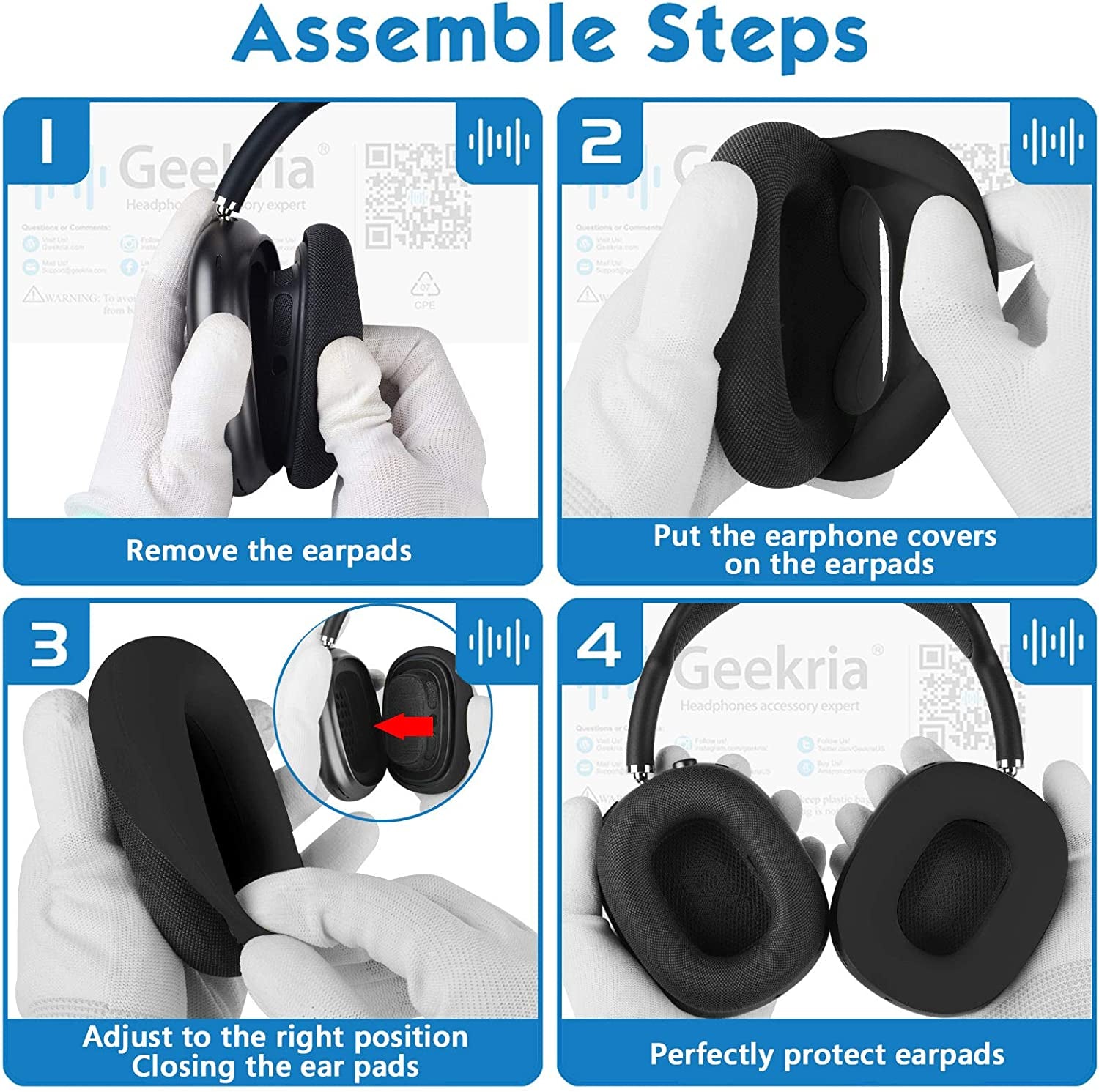 Geekria Silicone Earpad Covers Compatible with Airpod Max, Earpad Protector/Earphone Covers/Earpad Cushion/Ear Pad Covers/Headphone Covers, Easy Installation No Tool Needed (Black)  Geekria   