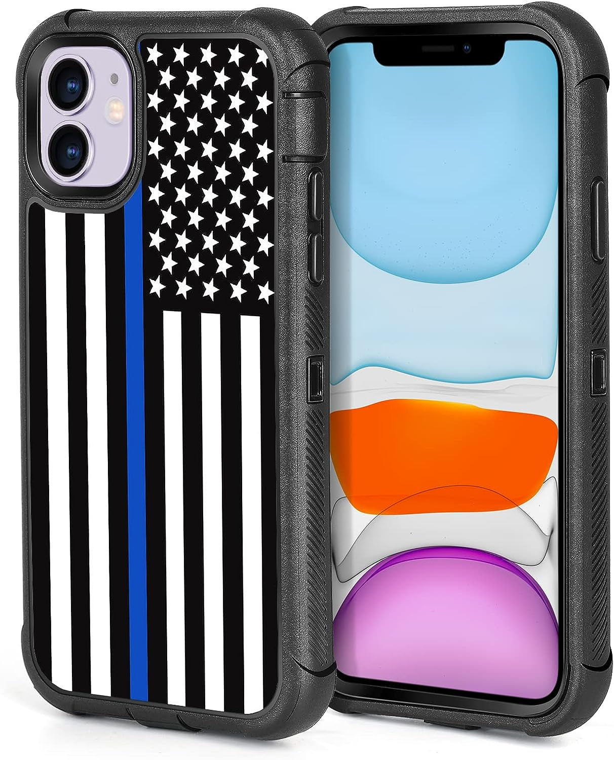 XWMHHP Compatible with Iphone 12 Case Iphone 12 Pro Case Dont Tread on Me American Flag Design for Men, 3-Layer Rugged Shockproof Hard Plastic Bumper +Soft Silicone Rubber Heavy Duty Protection Cover  XWMHHP Thin Blue Line American Flag Iphone 12/12 Pro 
