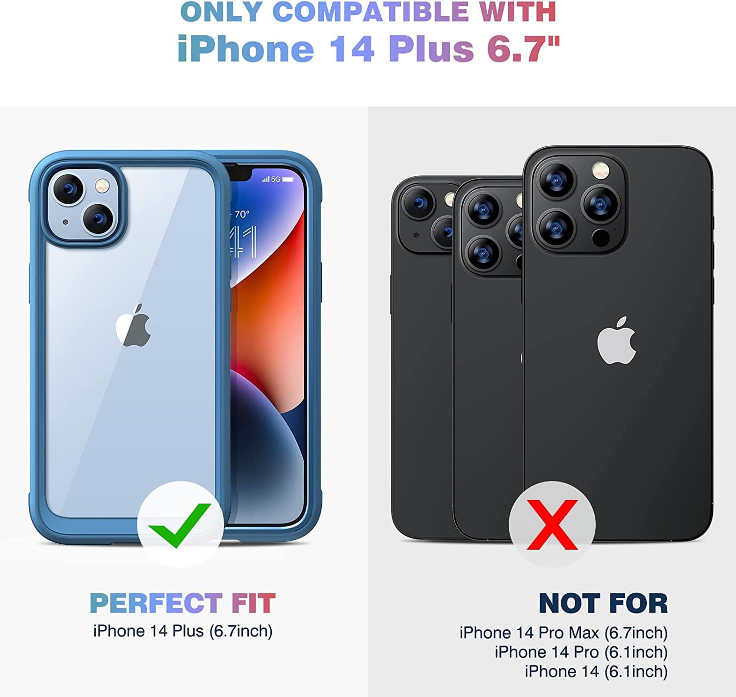 Diaclara Designed for Iphone 14 plus Case, Full Body Rugged Case with Built-In Touch Sensitive Anti-Scratch Screen Protector, with Camera Lens Protector for Iphone 14 plus 6.7" (Blue and Clear)  Diaclara   