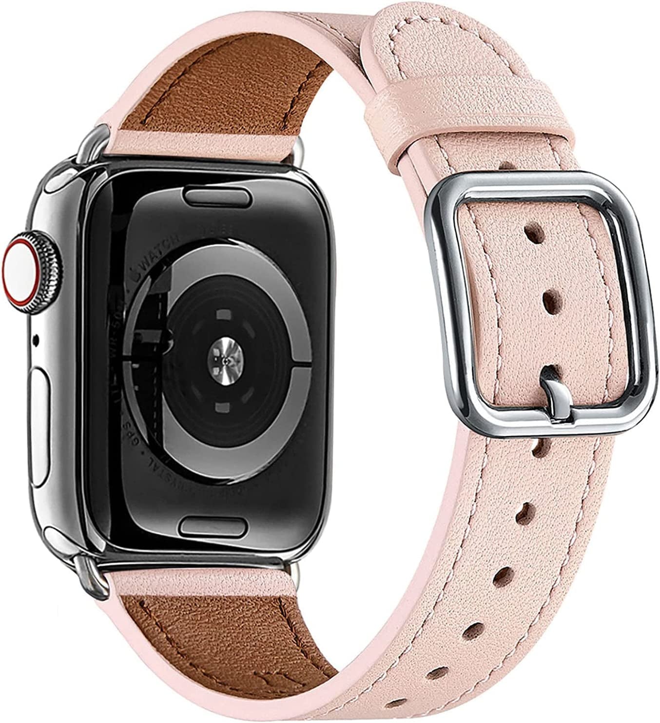 MNBVCXZ Compatible with Apple Watch Band 38Mm 40Mm 41Mm 42Mm 44Mm 45Mm 49Mm Women Men Girls Boys Genuine Leather Replacement Strap for Iwatch Series 8 7 6 5 4 3 2 1 Iwatch Ultra SE (Pink Sand/Rose Gold)  MNBVCXZ-US Pink Sand/Silver 42mm 44mm 45mm 49mm 