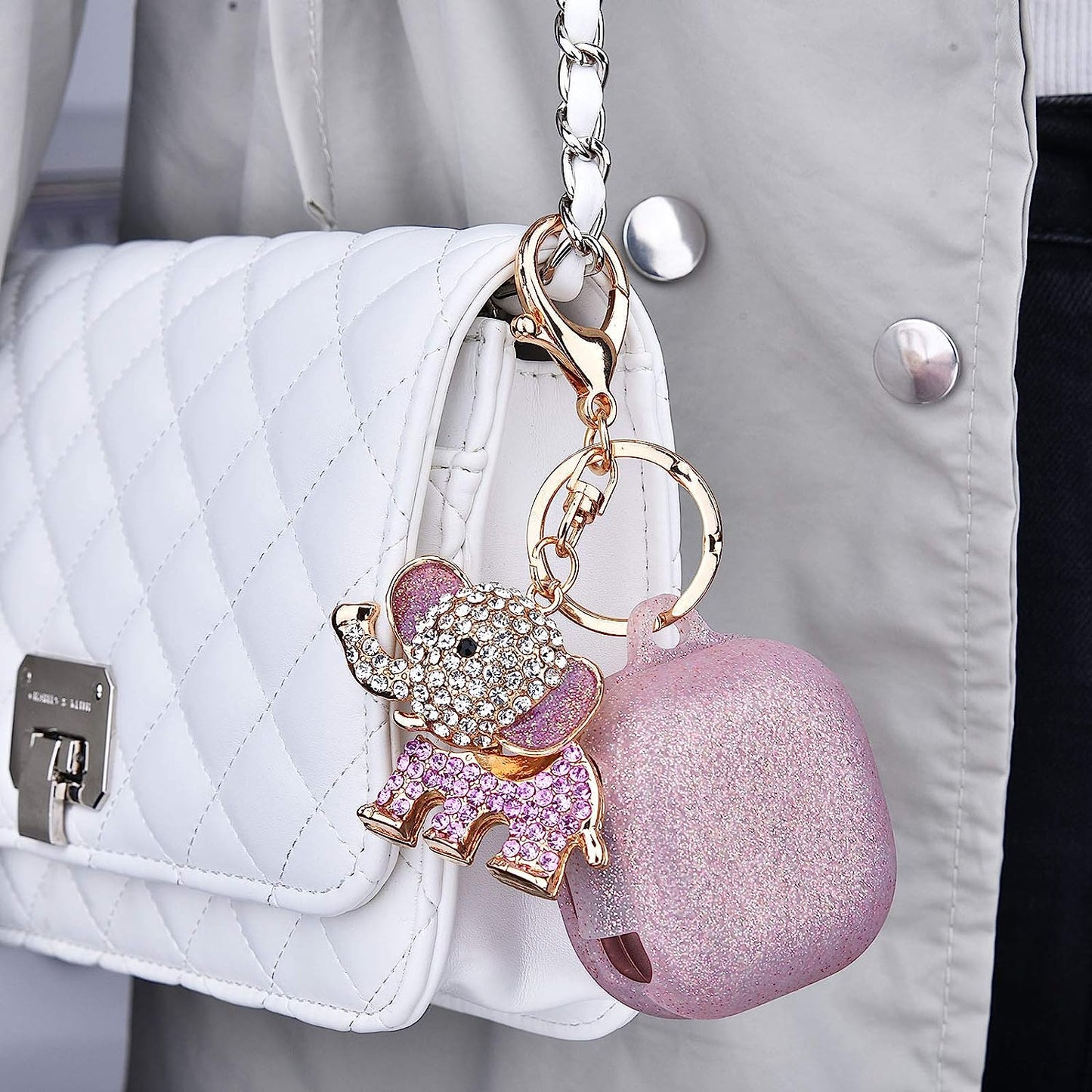 MOFREE Silicone Case Designed for Samsung Galaxy Buds 2/Buds Pro/Buds Live/Buds 2 Pro, Soft Carrying Protective Case Cover with Cute Bling Elephant Keychain for Women Girls (Glittery Rose Gold)  MOFREE   