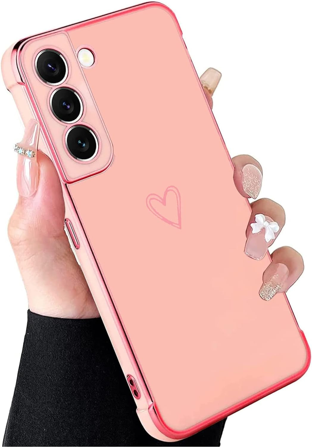 MZELQ Compatible with Samsung Galaxy S22+ plus Case for Women Cute Luxury Gold Heart Pattern Design Full Camera Protection & Soft TPU Shockproof Protective Plating Edge Phone Case,Light Blue  MZELQ Pink  