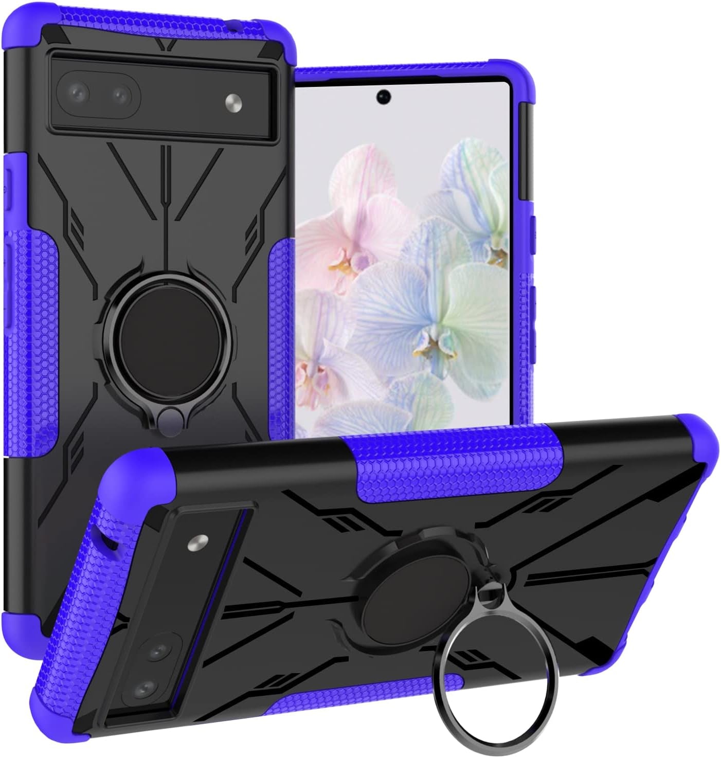 Military Case for Google Pixel 6A 5G 2022 Tough Rugged Dual Layer Case Hybrid Cover with 360°Ring Holder Kickstand for Google Pixel 6A 5G 2022  XBS-Better Purple  