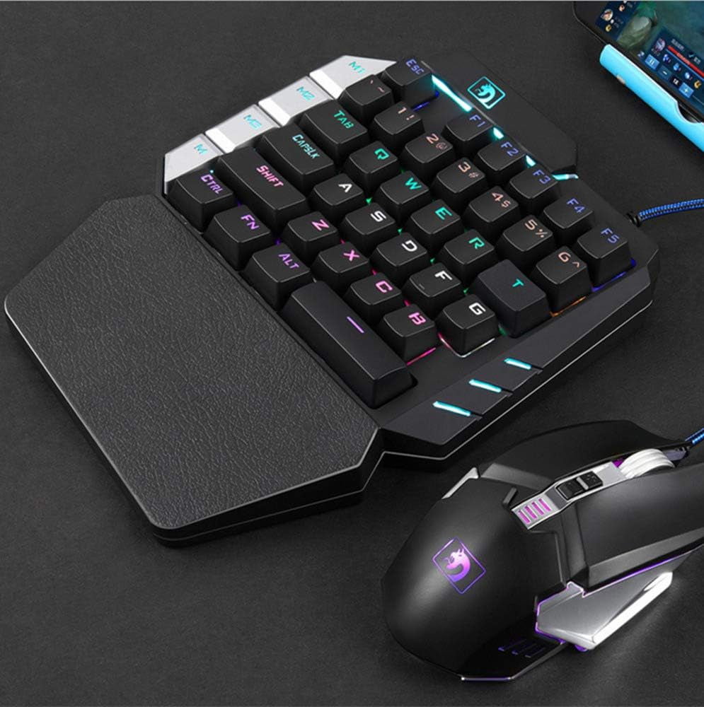 Ouyang RGB Mechanical Keyboard Single Hand Gaming 38-Key 7 Colors LED Backlit USB Wired Multi-Device Gaming Keyboard for Pc/Mac/Ipad/Iphone/Smartphone/Laptop,Compatible with Windows/Apple System  OuYang   