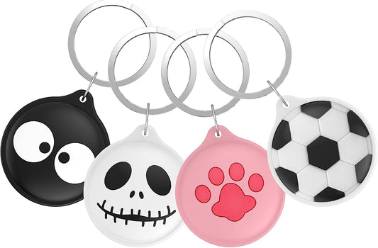 [4 Pack] Apple Airtag Holder with Key Ring - Soft Silicone Air Tag Case Durable Scratch Resistant Cover Protective Airtag Keychain Accessory for Keys, Pets  ANBID   