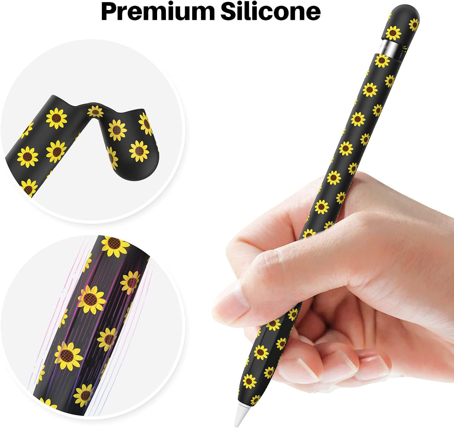 NIUTRENDZ Sunflower Case for Apple Pencil 1St Generation Case Cover Silicone Protective Sleeve Accessories with Apple Pencil Tips Cover & Cable Adapter Tether (Black)  NIUTRENDZ   