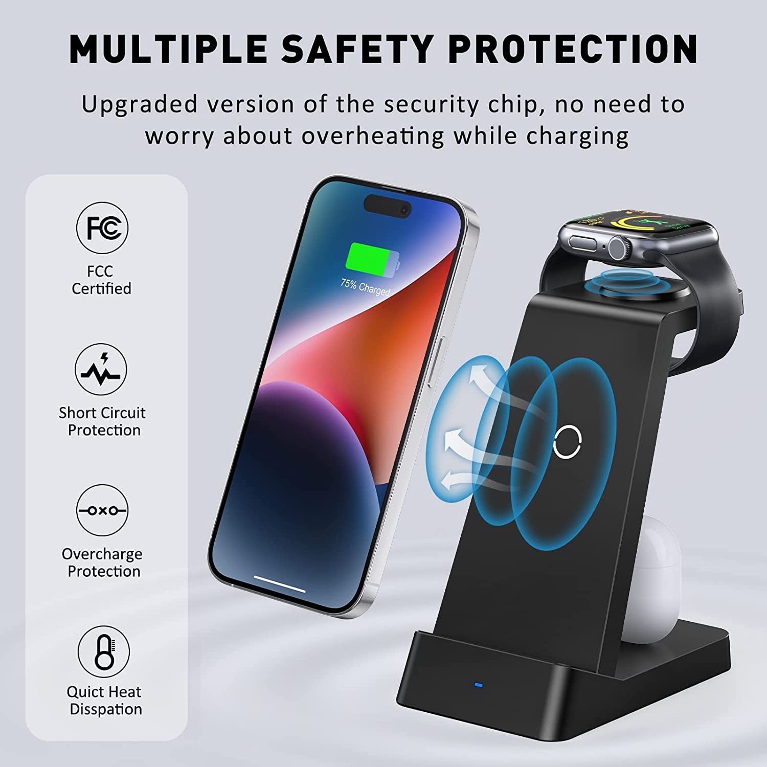 Wireless Charging Station, 18W Fast Wireless Charger for Iphone 14/13/12/11/Pro/Max/Se/Xs/Xr/X/8 Plus/8, 3 in 1 Wireless Charging Dock Stand for Apple Watch Series & Airpods (With Adapter)  Fuvuan   