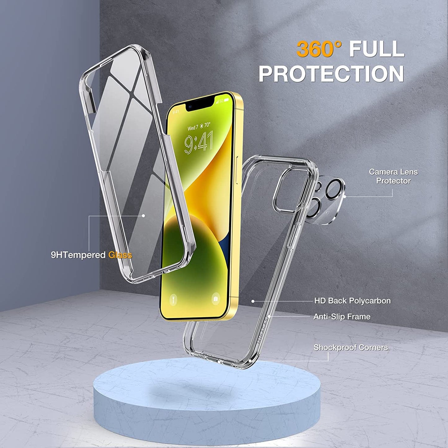 Miracase Glass Series Designed for Iphone 14 Case 6.1 Inch, 2023 Upgrade Full-Body Clear Bumper Case with Built-In 9H Tempered Glass Screen Protector and Camera Lens Protector,Clear  Miracase   