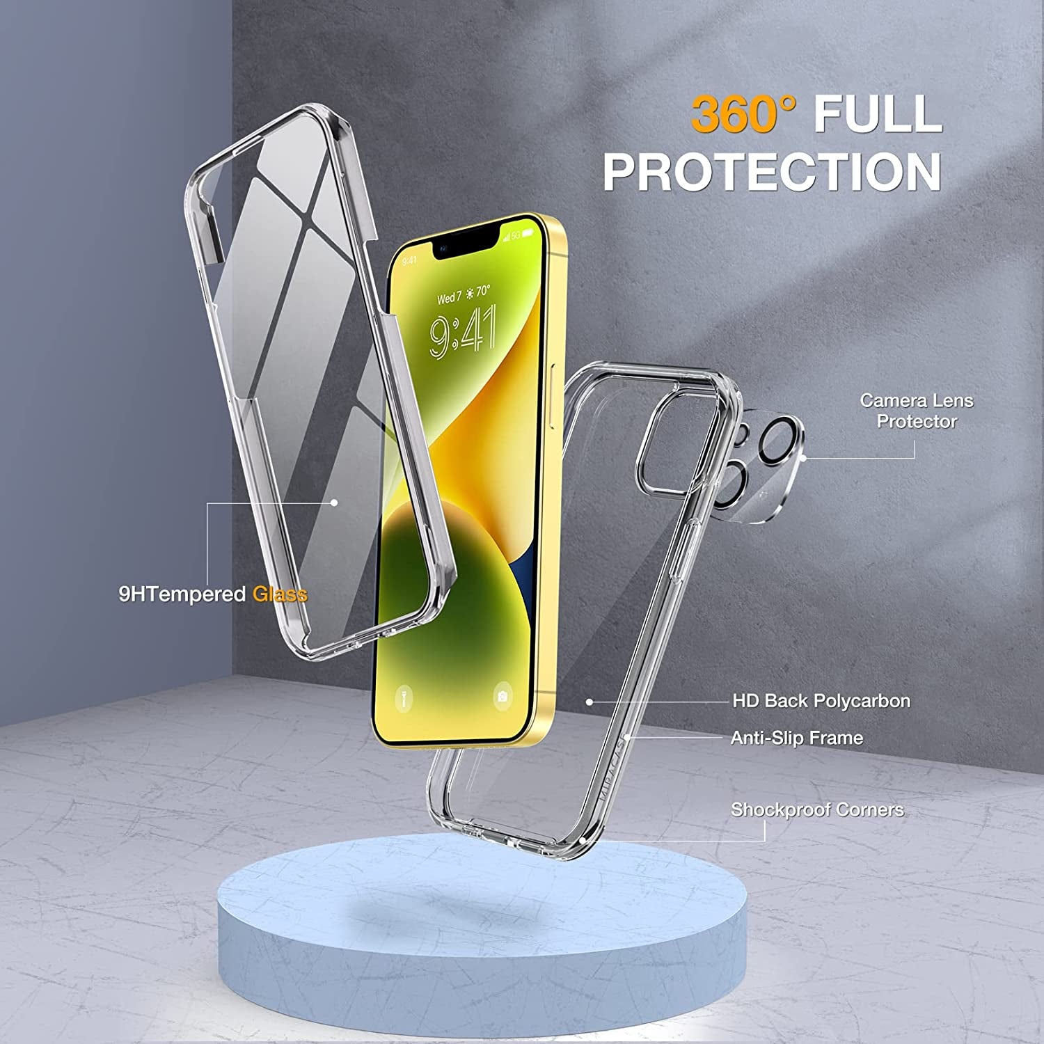 Miracase Glass Series Designed for Iphone 14 Case 6.1 Inch, 2023 Upgrade Full-Body Clear Bumper Case with Built-In 9H Tempered Glass Screen Protector and Camera Lens Protector,Clear  Miracase   