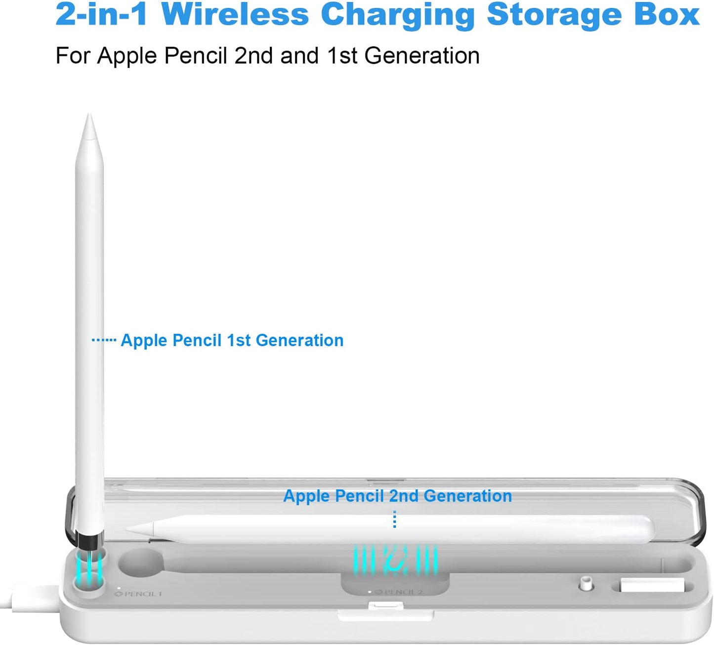 Areme 2 in 1 Charging Case Compatible with Apple Pencil 2Nd and 1St Generation, Magnetic Wireless Charger Dock for Pencil 2Nd Gen, Portable Travel Case Storage Box for Ipad Pencil  AreMe   