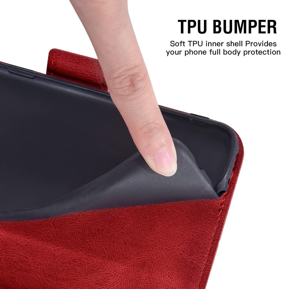 Compatible with Oneplus 8T Oneplus8T plus 9R 5G Wallet Case and Tempered Glass Screen Protector Flip Cover Card Holder Phone Cases for One Plus8T5G on 1 plus 8Tplus 1Plus 8T+ One+ 1+ 1+8T Pro G5 Red  Asuwish   