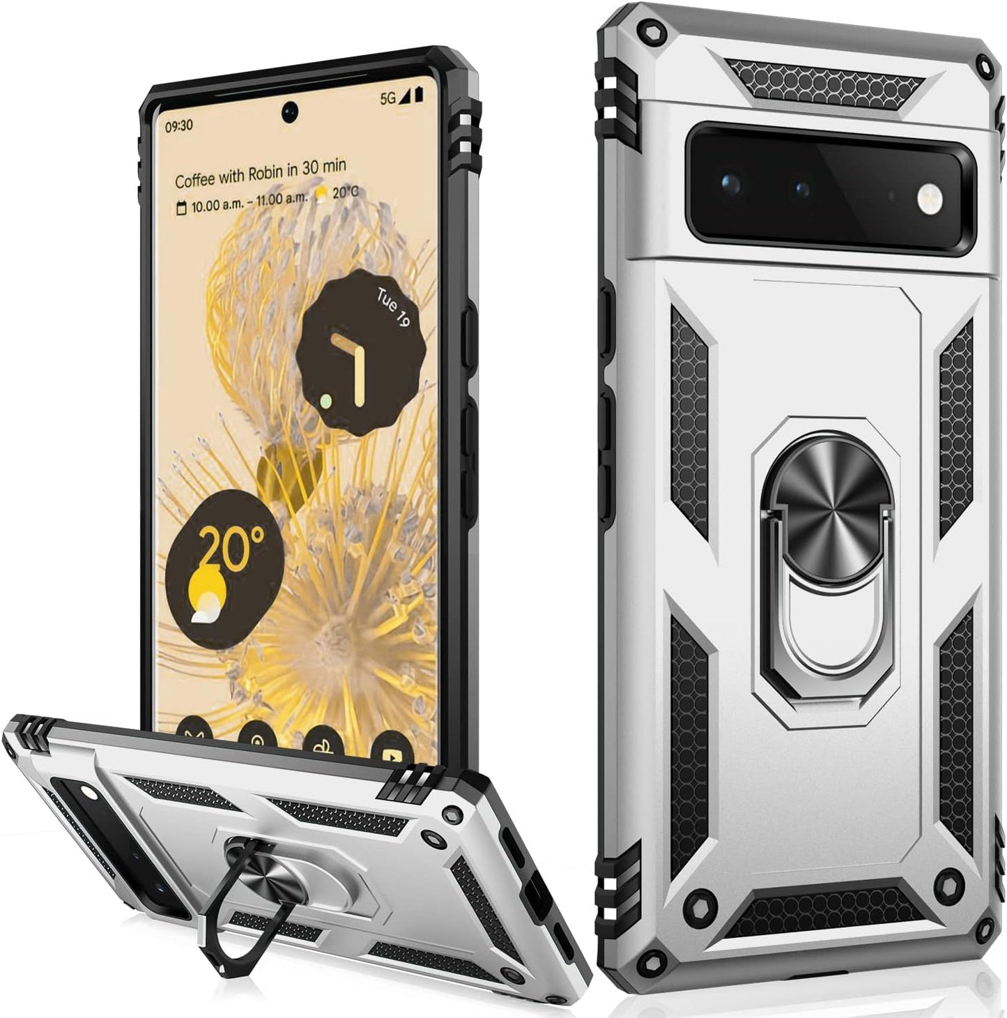 IKAZZ Suitable for Google Pixel 6 Case,Military Grade Shockproof Heavy Duty Protective Phone Case Pass 16Ft Drop Test with Magnetic Kickstand Car Mount Holder for Google Pixel 6 Blue  IKAZZ Silver Google Pixel 6 Pro 6.7" 