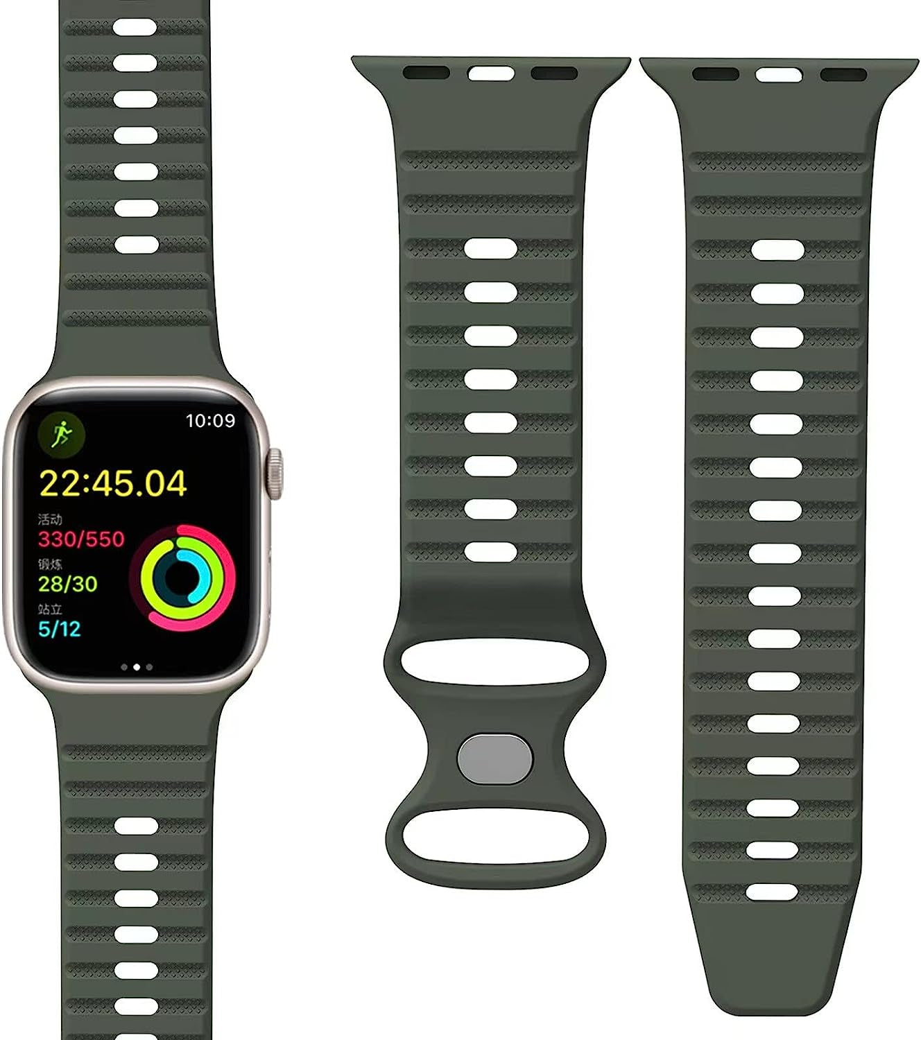 Compatible with Apple Watch Ultra Band Sport 42Mm 44Mm 45Mm 49Mm,Soft Silicone Waterproof Strap Wristbands Compatible with Iwatch Apple Watch Series Ultra 8 7 6 5 4 3 2 1 SE Women Men  ownace Green  