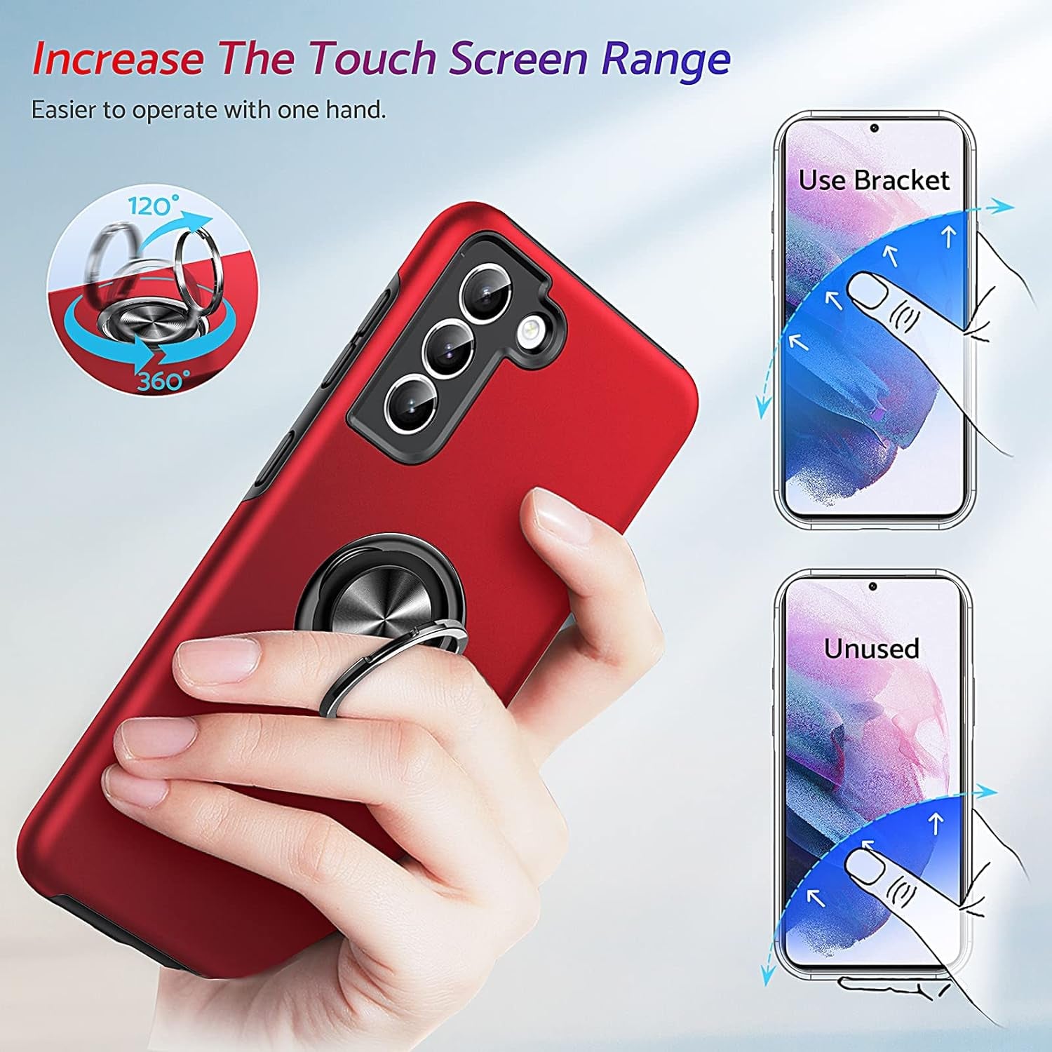 Anqrp Hidden Series Galaxy S21+ plus Case 5G, [No Fall-Off Kickstand] 360° Embedded Ring, 15Ft Military Grade Shockproof Protective Phone Case Designed for Samsung Galaxy S21 plus 6.7 Inch, Red  Anqrp   