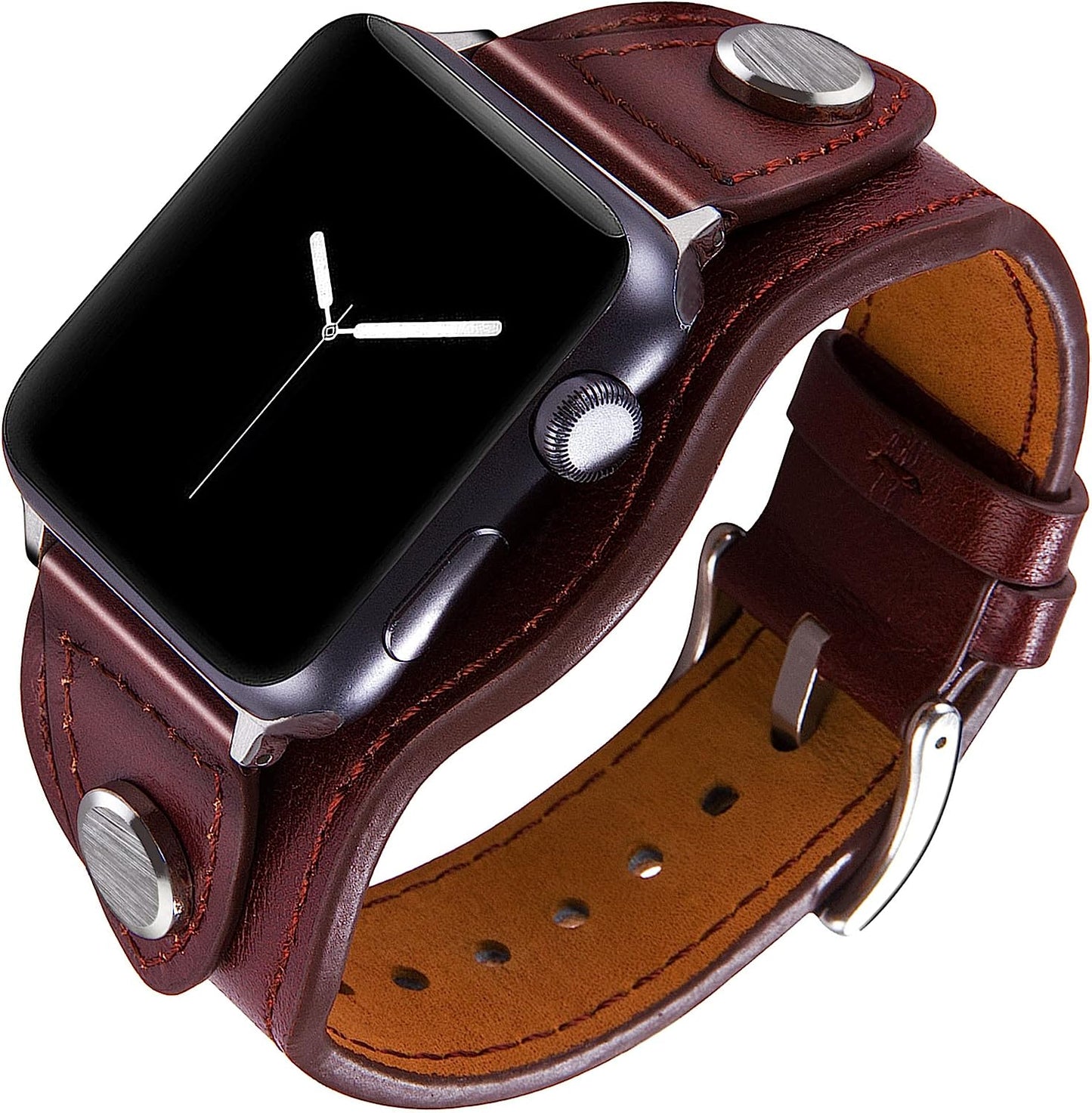 Vikoros Leather Cuff Bracelet Compatible with Apple Watch Band Iwatch Series 8 7 6 5 4 3 2 1 SE Ultra 38Mm 40Mm 41Mm 44Mm 42Mm 45Mm 49Mm for Men Women, Vintage Western Luxury Designer Leather Strap with Stainless Buckle  Vikoros Red Brown 42/44/45/49mm 