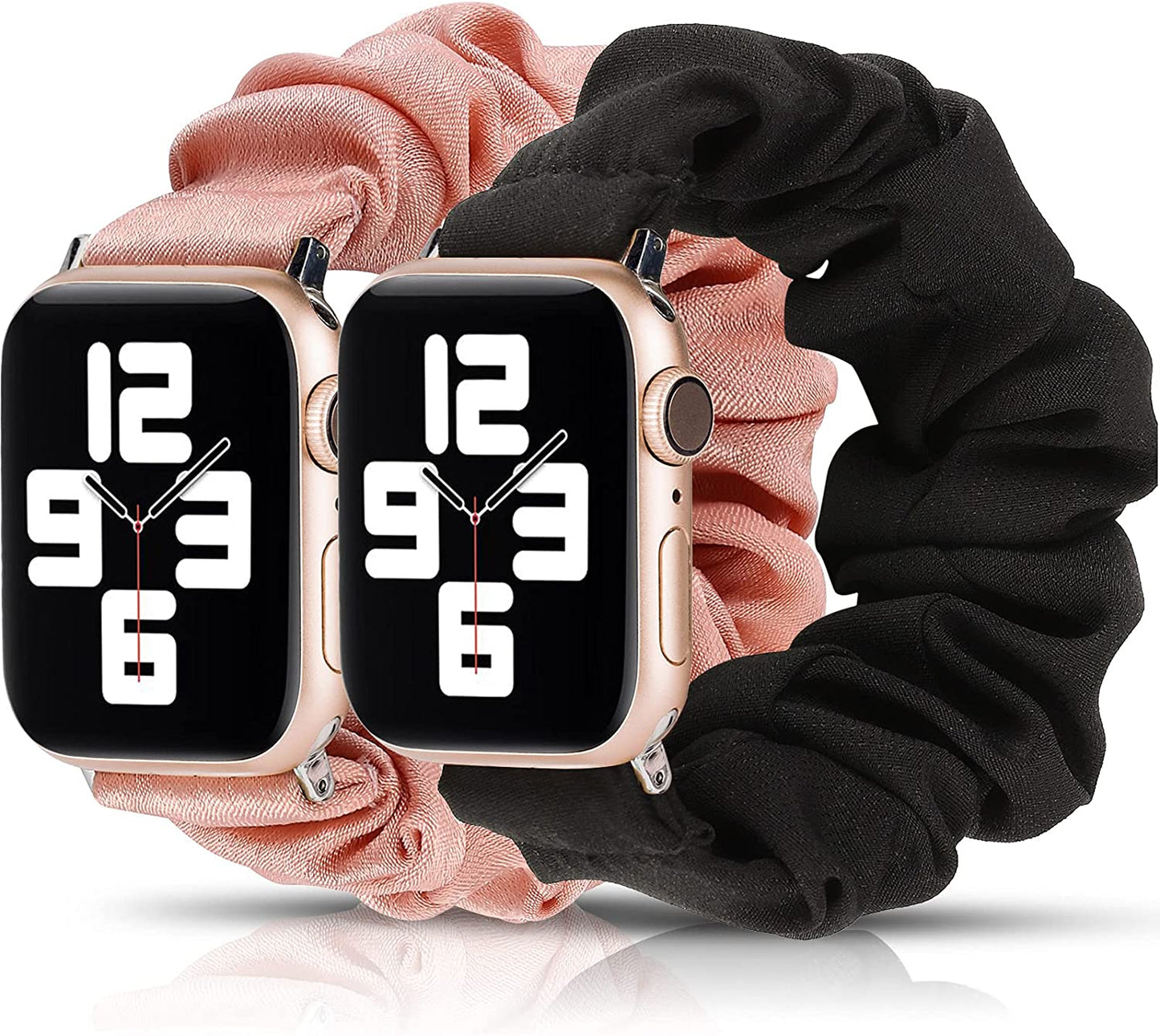 TOYOUTHS 2 Packs Scrunchie Elastic Watch Bands Compatible with Apple Watch Bands 44Mm 42Mm 40Mm 38Mm 41Mm 45Mm for Women Stretchy Bands Bracelet Replacement Bands for Iwatch Series 8/7/6/5/4/3/2/1/SE  TOYOUTHS Pink/Black 42MM/44MM/45MM-S 