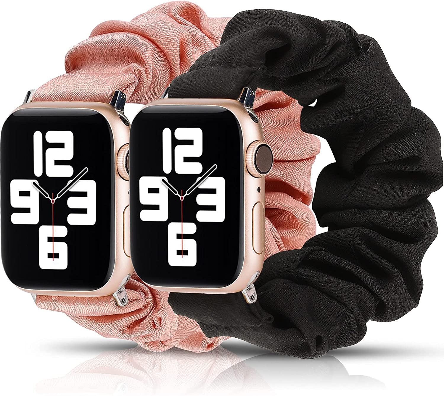 TOYOUTHS 2 Packs Scrunchie Elastic Watch Bands Compatible with Apple Watch Bands 44Mm 42Mm 40Mm 38Mm 41Mm 45Mm for Women Stretchy Bands Bracelet Replacement Bands for Iwatch Series 8/7/6/5/4/3/2/1/SE  TOYOUTHS Pink/Black 42MM/44MM/45MM-S 