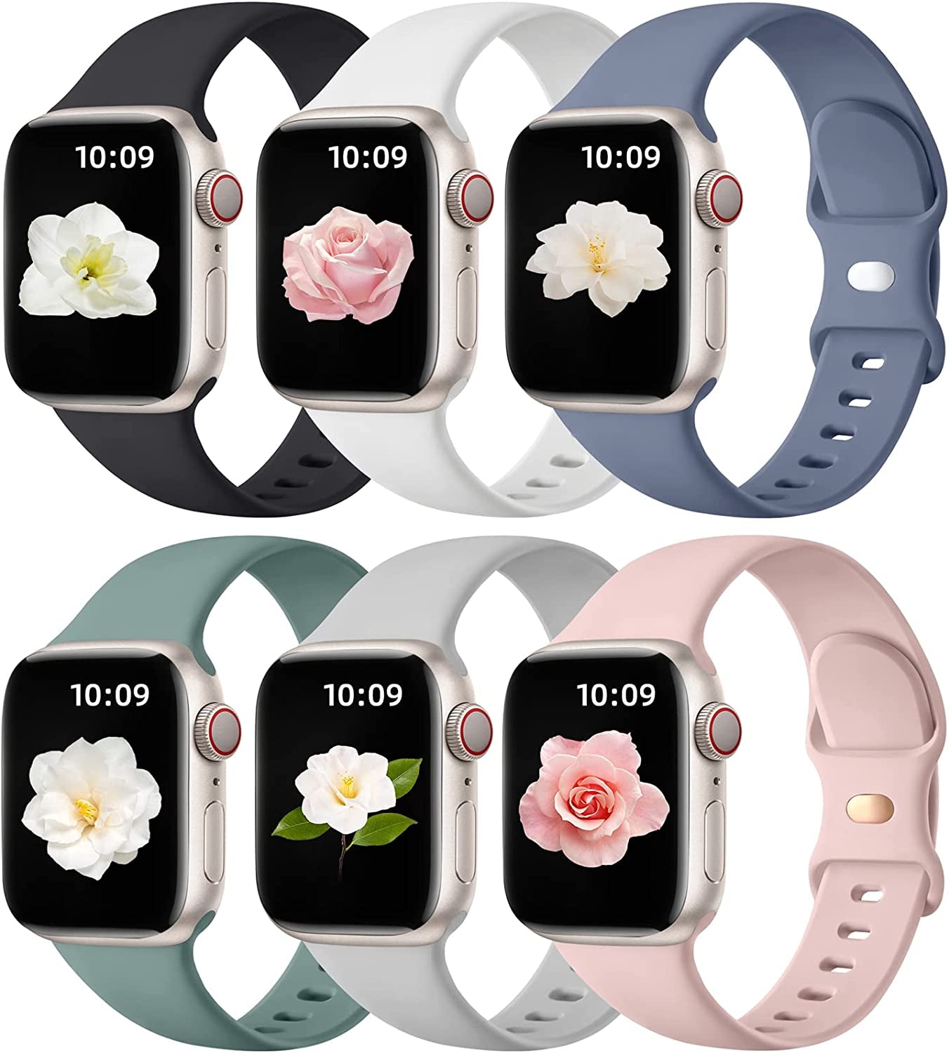 Maledan 6 Pack Bands Compatible for Apple Watch Band 45Mm 41Mm 40Mm 38Mm 44Mm 42Mm 49Mm Women Men, Breathable Silicone Sport Strap Design for Apple Watch Ultra Iwatch Series 8 7 6 5 4 3 2 1 SE Band  Maledan   