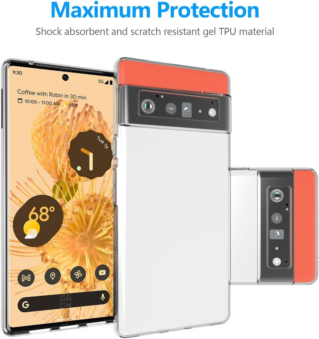 SNOSHO Google Pixel 6 Pro Clear Case,Thin Slim Soft Silicone Flexible TPU Gel Skin Anti-Scratch Shockproof Protective Case Cover for Google Pixel 6 Pro,Crystal Clear  SNOSHO   