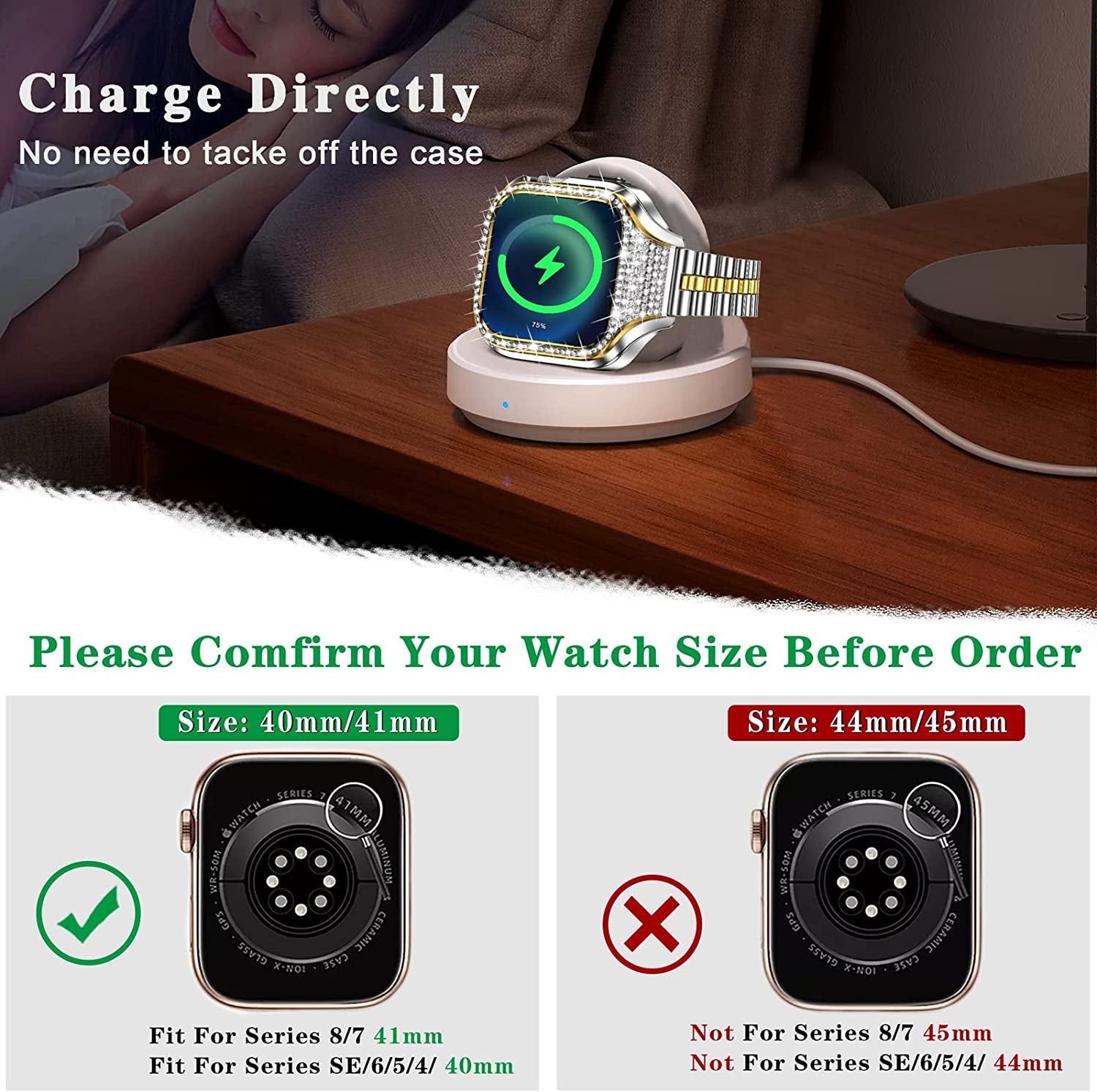 Miohhr Metal Case with Band Compatible with Apple Watch Band Series 8 7(41Mm),Series 6/5/4 (40Mm),Series 3/2/1 (38Mm),Slim Stainless Steel Strap with Bling Diamond Protective Bumper Cover for Iwatch Bands Women  MioHHR   