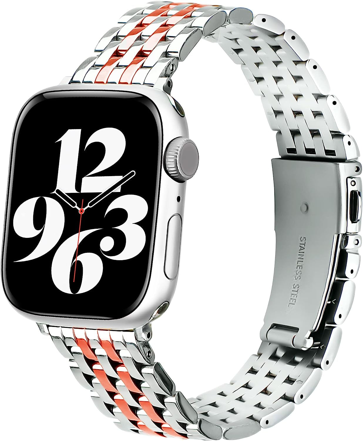 TISIMO for Apple Watch Band 38Mm 40Mm 41Mm 42Mm 44Mm 45Mm Series 8 7 6 5 4 3 2 1 SE SE2 Women and Men,Classic Stainless Steel Metal Watchband for Iwatch Bands,Pretty Shiny Look  TISIMO Silver Rose Gold 41mm 40mm 38mm 