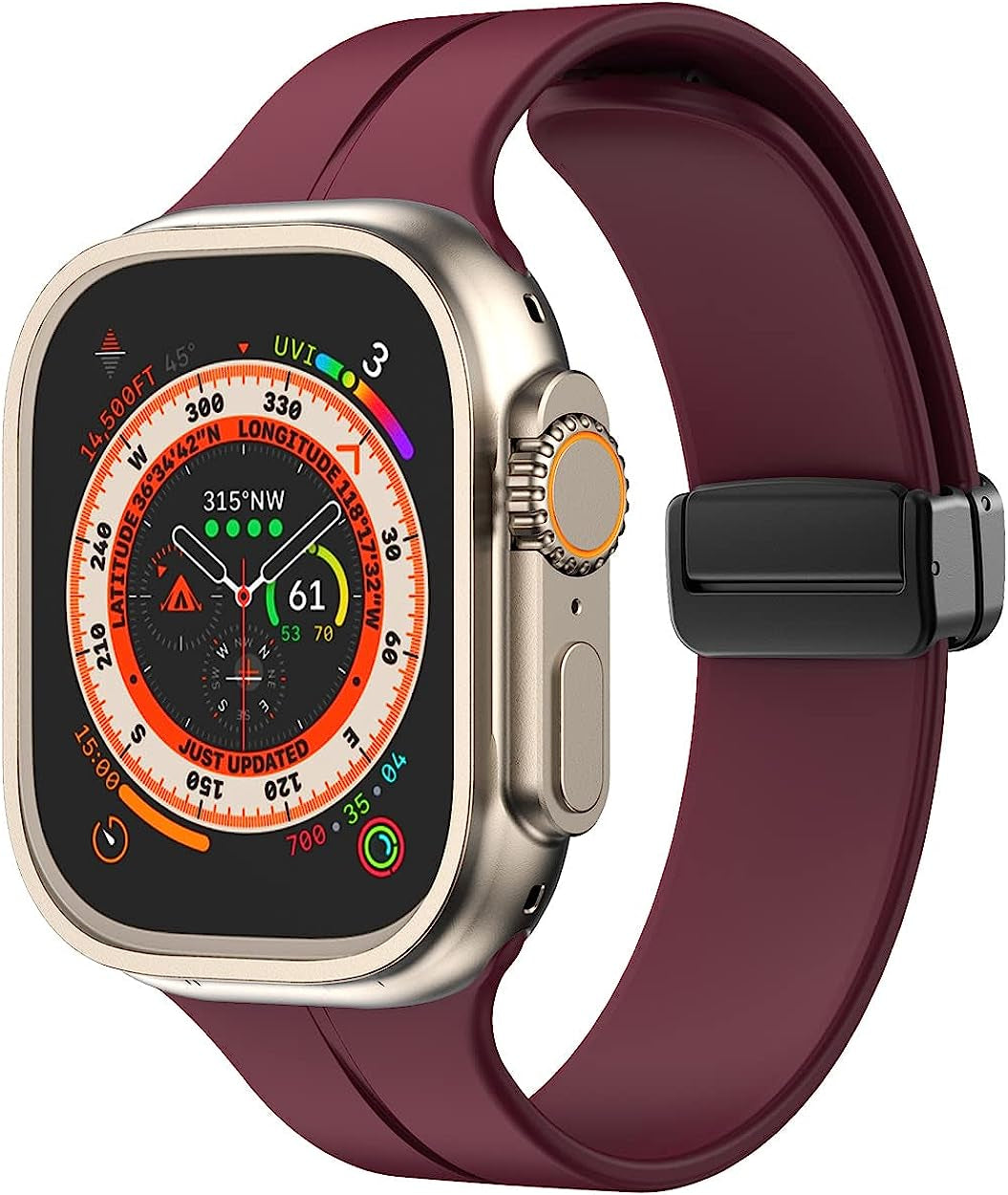 Meyzeli Compatible with Apple Watch Band 38Mm 40Mm 41Mm 42Mm 44Mm 45Mm 49Mm for Women Men, Soft Silicone Magnetic Buckle Sport Watch Band for Apple Watch SE Iwatch Series 8 7 6 5 4 3 2 1 Ultra  Meyzeli Wine Red- Black Buckle 42mm/44mm/45mm/49mm 