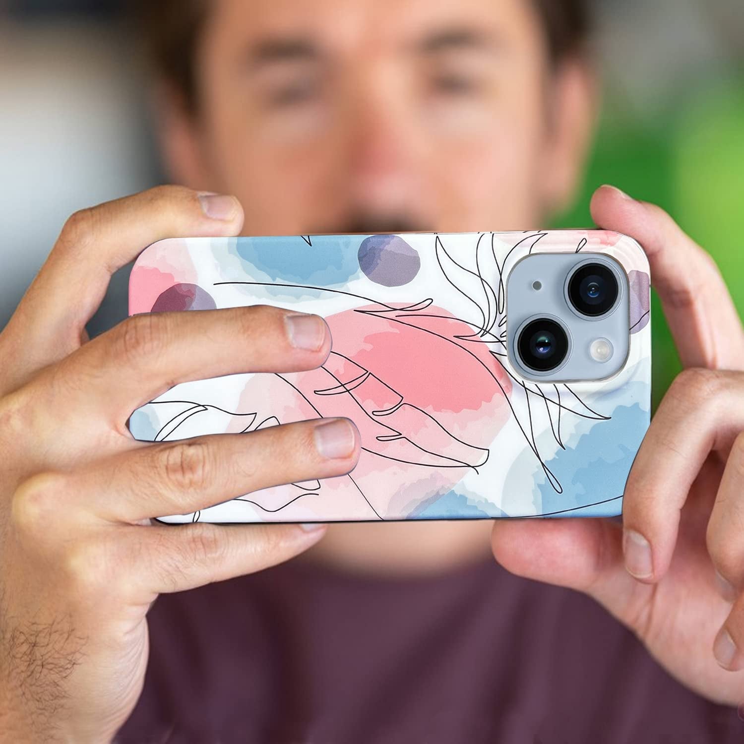 J.West Compatible with Iphone 14 Case 6.1" Cute Boho Style Leaf Soft Silicone Rubber Shockproof Cute Floral Pattern Design Slim Fit Anti-Scratch Phone Protective Case Cover for Women Girl Pink Blue  J.west   