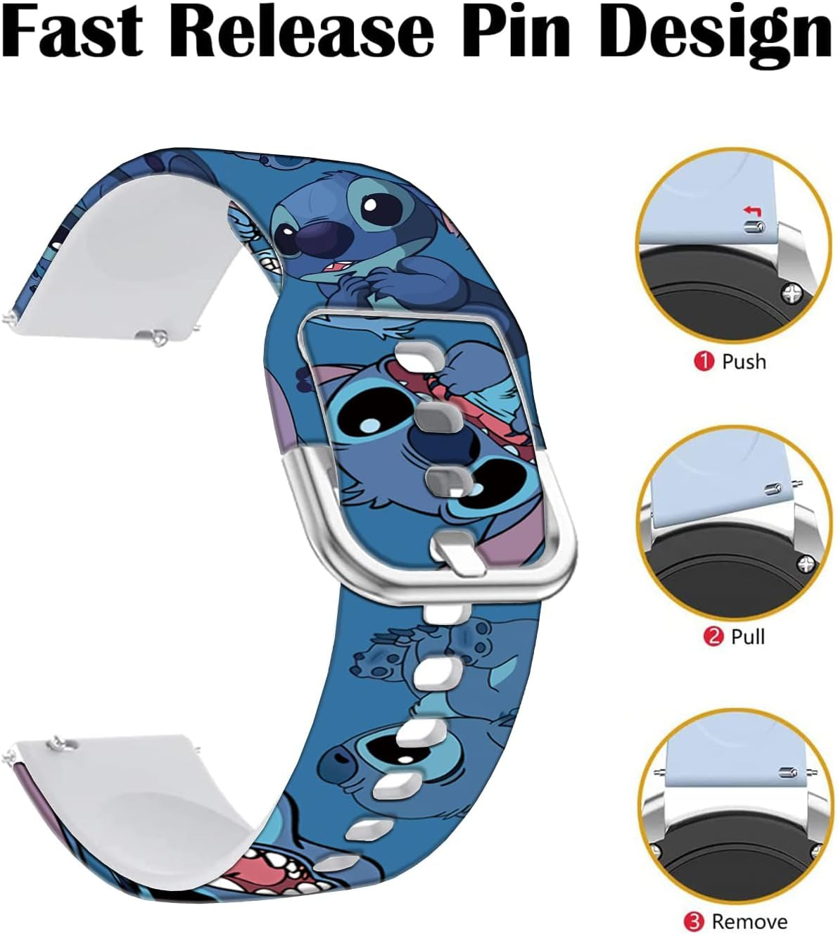 Sjiangqiao Stitch Bands Compatible with Samsung Galaxy Watch 46Mm/Watch 3 45Mm/Gear S3 Frontier/Classic/Pebble Time/Garmin 945/Vivoactive 4/Fossil Q Soft Silicone Chic Cute Cartoon Sports Band Lovely Style Replacement Strap Men Women(Blue-Stitch)  Sjiangqiao   