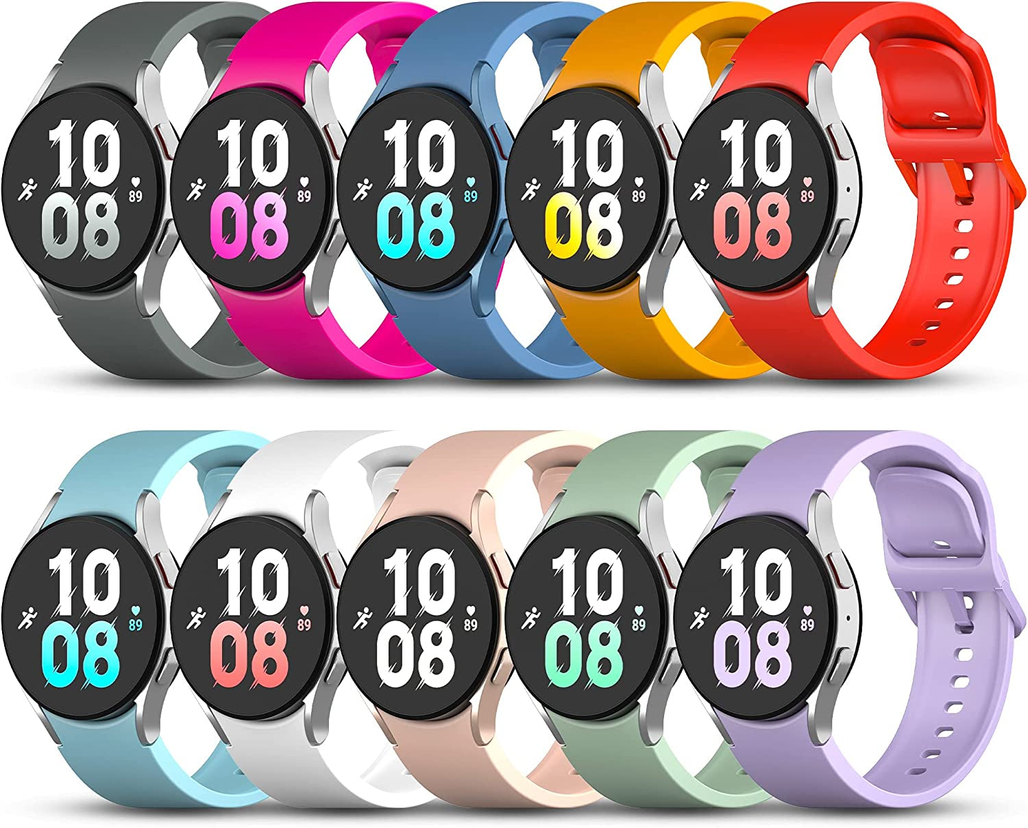 GGKING 10 Pack Compatible with Samsung Galaxy Watch 5 Band Galaxy Watch 4 Band 40Mm 44Mm Galaxy Watch 5 Pro 45Mm Galaxy Watch 4 Classic 42Mm 46Mm Gapless Soft Strap Silicone No Gap Wristband for Women Men  GGKING   