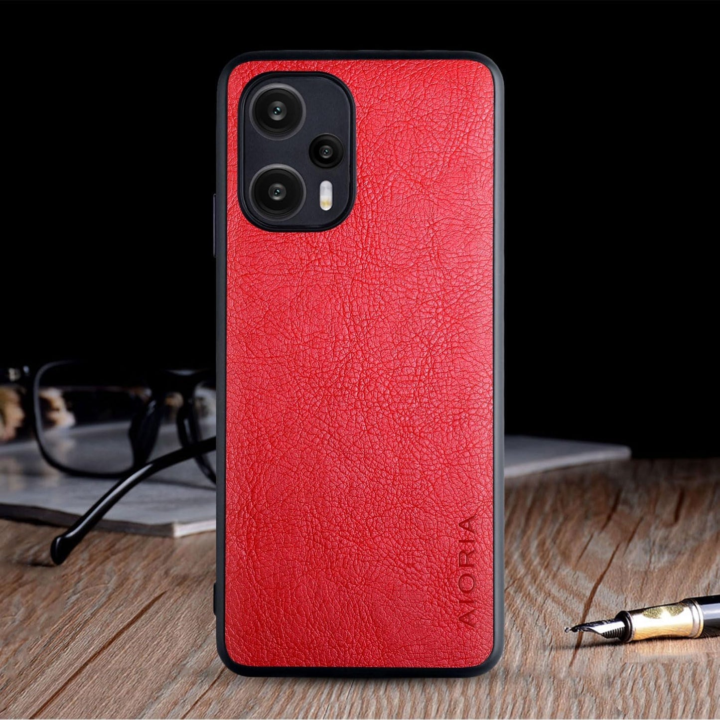 AIORIA Case for Xiaomi Poco F5, 6.67" Screen Premium PU Leather Phone Cover Retro Business Design Full Protective Case for Xiaomi Poco F5 5G (Red)  AIORIA   