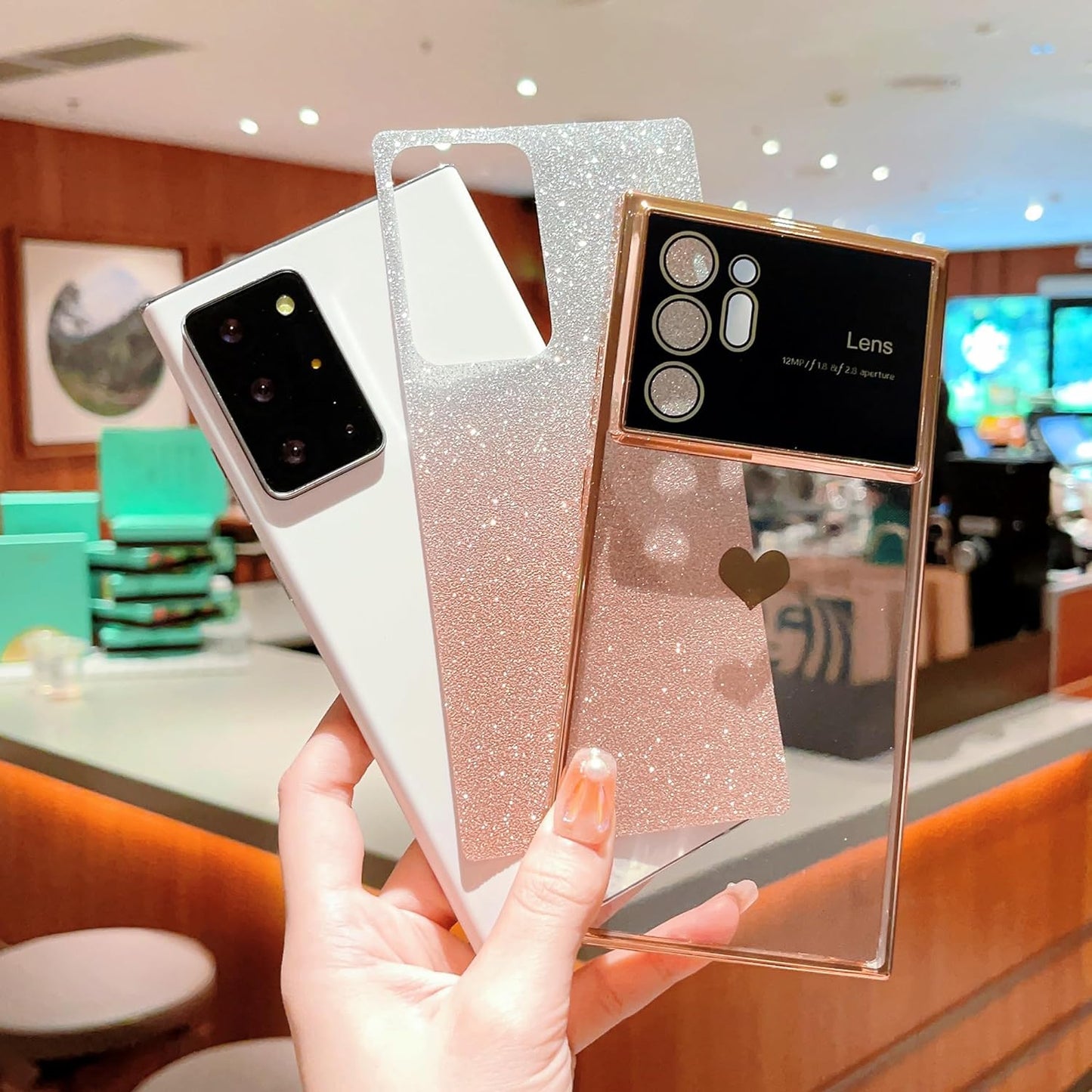 Phylla Gradient Glitter Heart for Samsung Galaxy Note 20 Ultra 5G Phone Case [Full Camera Lens Protector],Luxury Plating Slim Clear Case with Side Pattern,Soft Shockproof Protective Bumper (Gold)  PHYLLA   