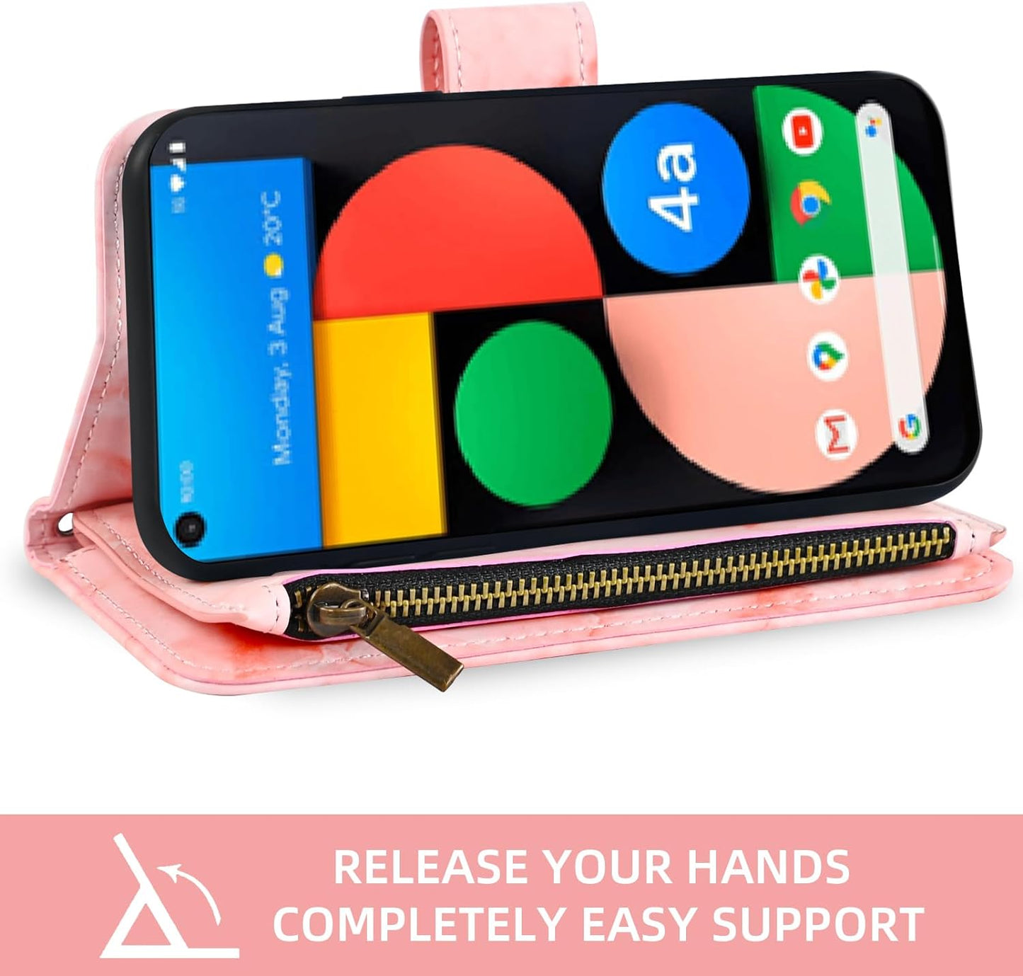 Asuwish Phone Case for Google Pixel 4A 5G 6.2 Wallet Cell Cover with Tempered Glass Screen Protector and Marble Leather Flip Credit Card Holder Slot Stand Pixel4A5G UW Pixel4A 5G Pixle A4 G5 4A5G Pink  Asuwish   