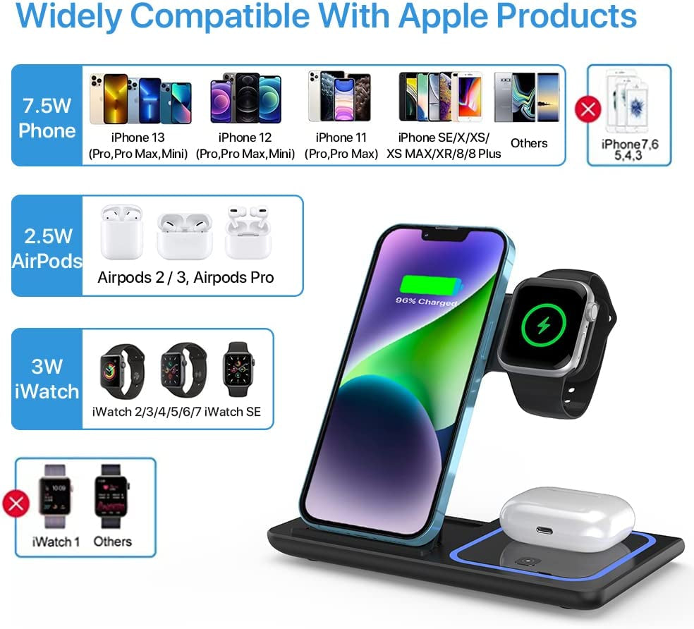 Wireless Charger,Mildily 3 in 1 Wireless Charging Station for Apple Iphone/Iwatch/Airpods,Iphone 13,12,11 (Pro, Pro Max)/Xs Max/Xr/Xs/X/8(Plus),Iwatch 7/6/Se/5/4/3/2,Airpods 3/2/Pro（Black）  XuHui   
