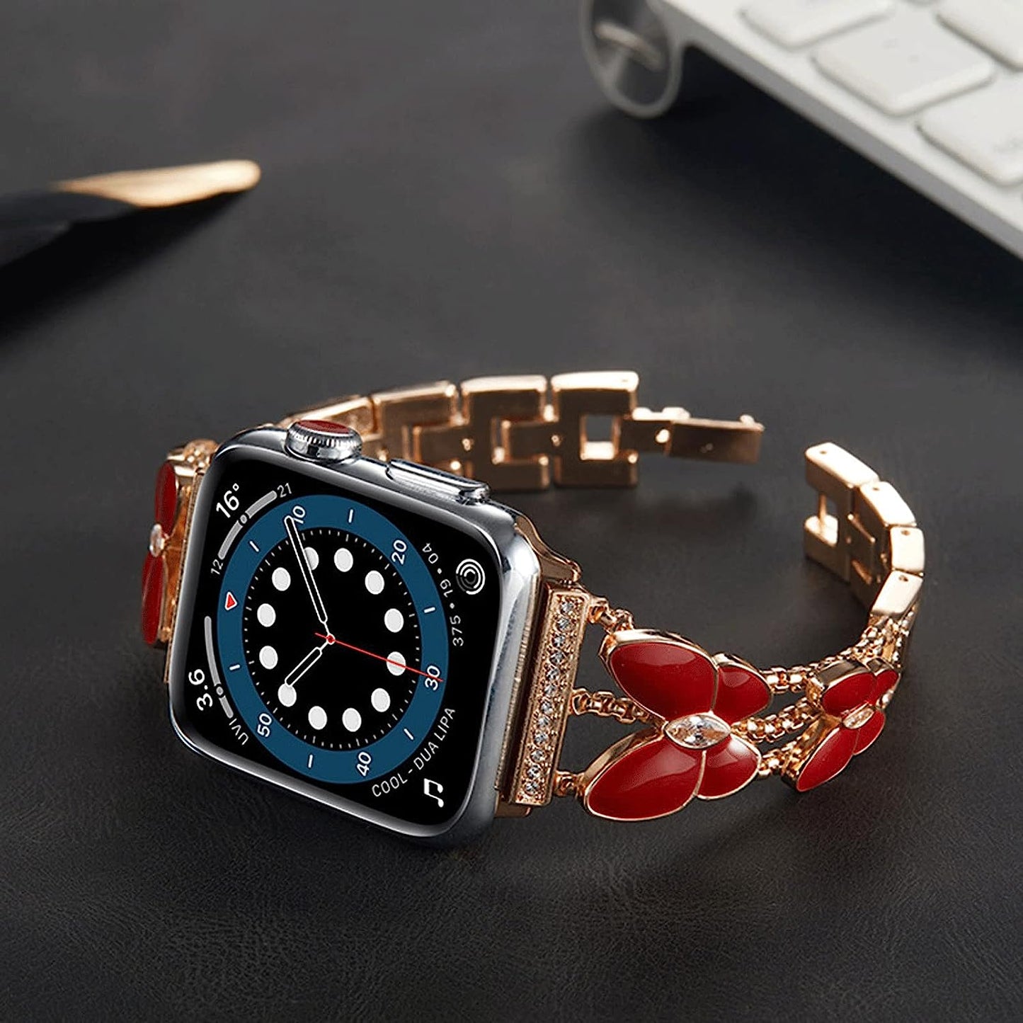 Hi-Yoohere Elegent Stylish Bands Compatible with Apple Watch 38Mm 40Mm 41Mm Chic Butterfly Diamond Rhinestone Metal Wristband Strap for Girls Women Iwatch SE & Series 7/6/5/4/3/2/1  HYHMXB   