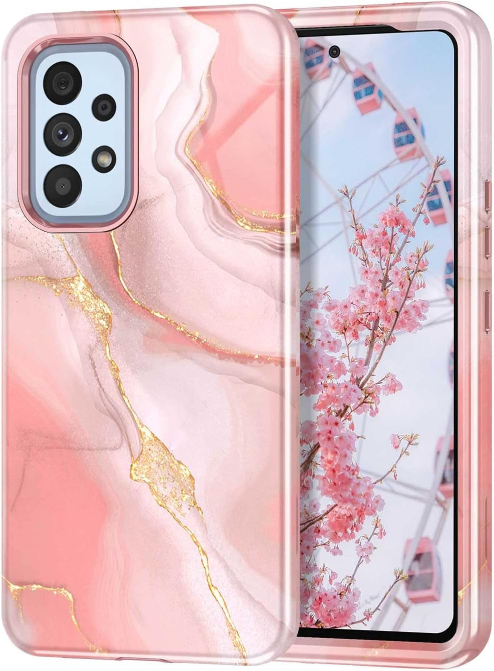 Btscase for Samsung Galaxy A53 5G Case, Marble Pattern 3 in 1 Heavy Duty Shockproof Full Body Rugged Hard Pc+Soft Silicone Drop Protective Women Girl Cover for Samsung Galaxy A53 5G,Drift Sand/Purple  Btscase Pink White  