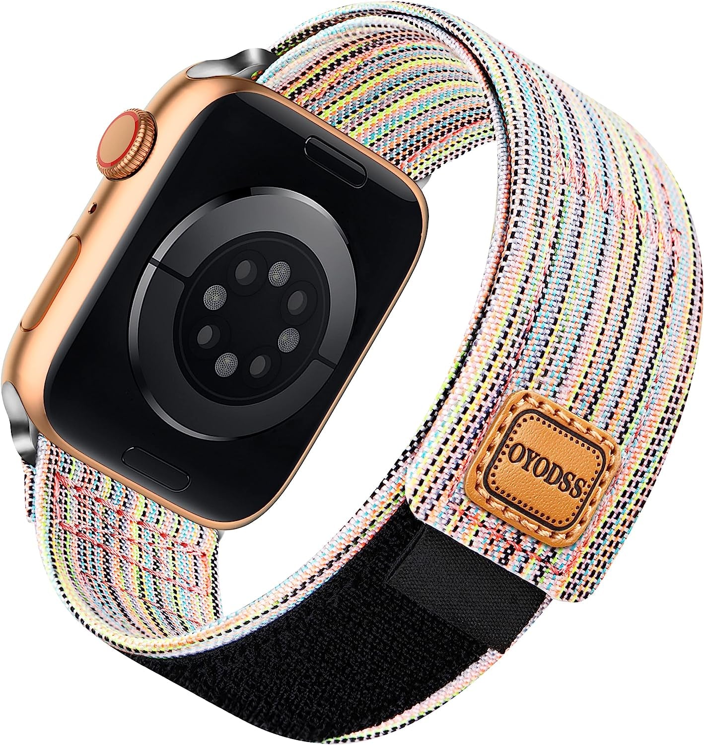 OYODSS Woven Fabric Cloth Band Compatible with Apple Watch Bands 38Mm 40Mm 41Mm 42Mm 44Mm 45Mm 49Mm, Adjustable Breathable Sport Strap for Iwatch Ultra Series 8/7/6/5/4/3/2/1 SE Women Men  OYODSS Rainbow 42/44/45/49MM 