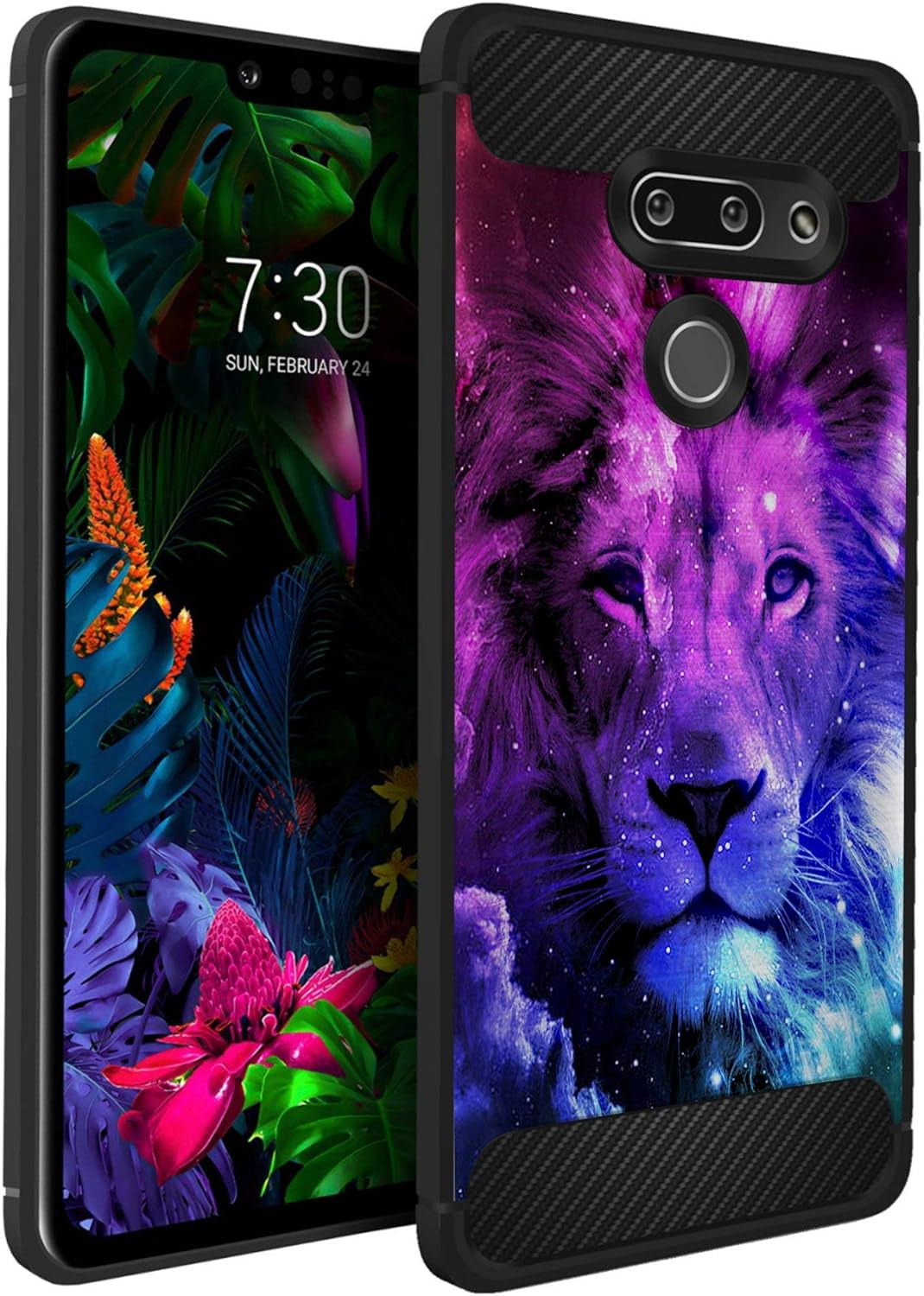 Casesondeck Slim Case Compatible with [LG G8 Thinq/Lg G8] Thin Scratch Preventing TPU, Matte Finish Carbon Fiber Texture Edges (Artic Wolf)  CasesonDeck Galaxy Lion  
