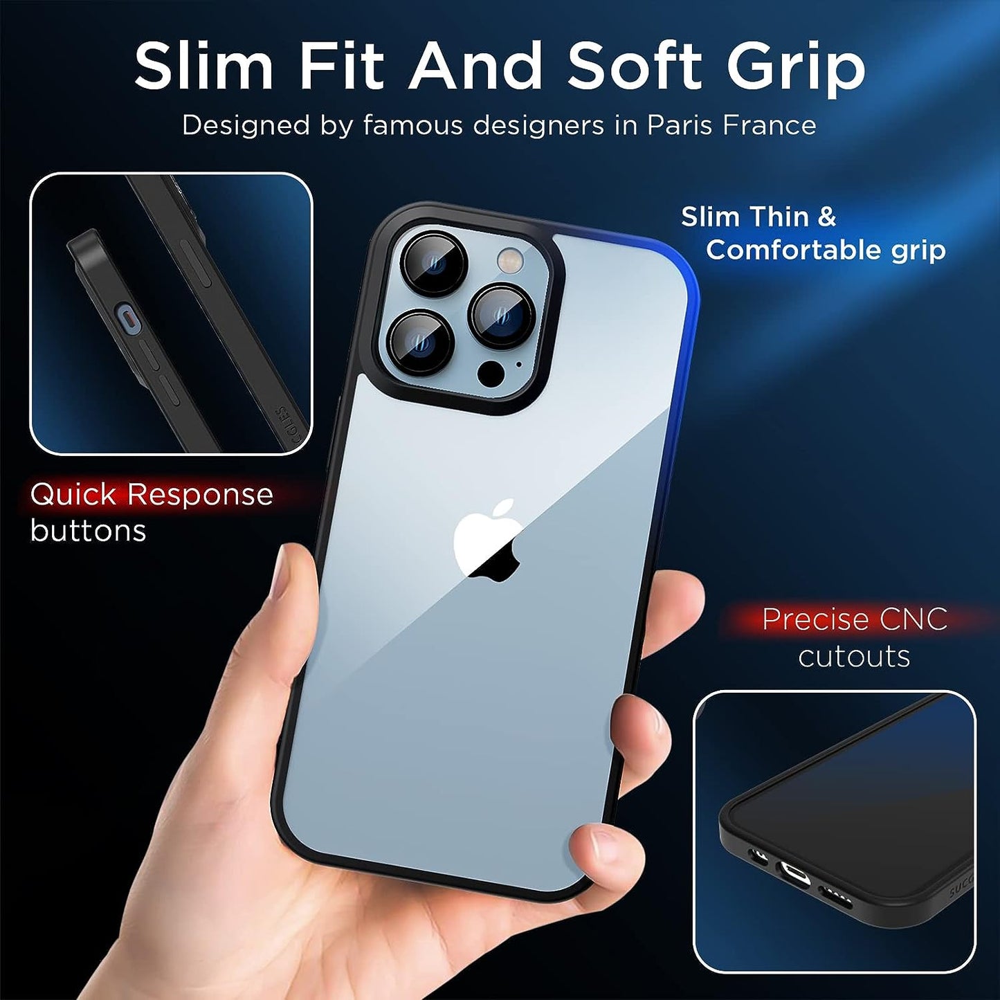 [2023 New] for Iphone 13 Pro Case Clear, [Non-Yellowing] [Military Drop Protection] Shockproof Bumper Slim Fit Phone Case Thin Cover for Apple 13Pro (6.1 In, Clear-Black)  Gotrays Gavin LLC   
